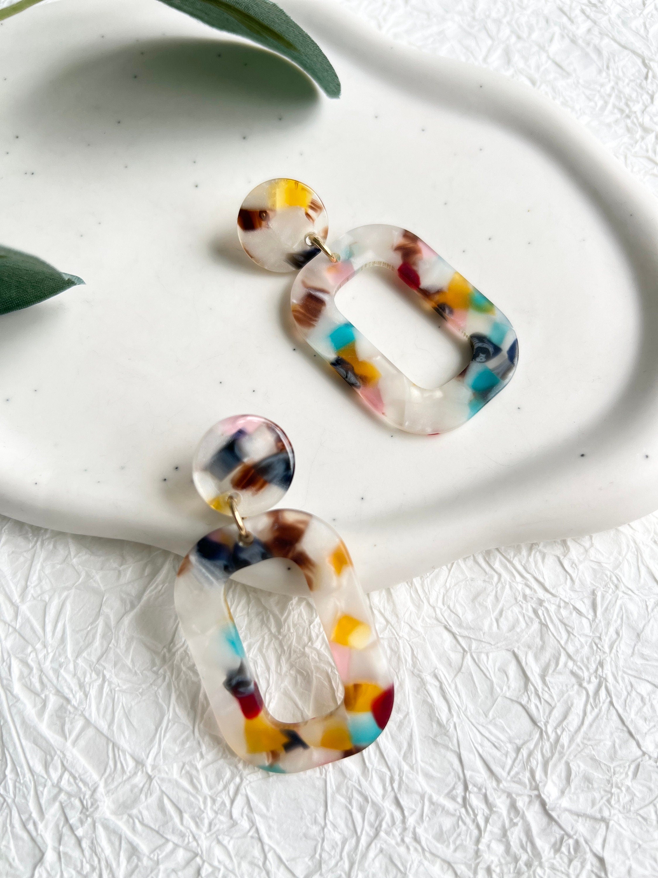 Lange Ohrringe bunt, Acryl, Ovale rechteckige geometrische Hängeohrringe, Trend, moderner-Ohrringe-Schmuckblüte