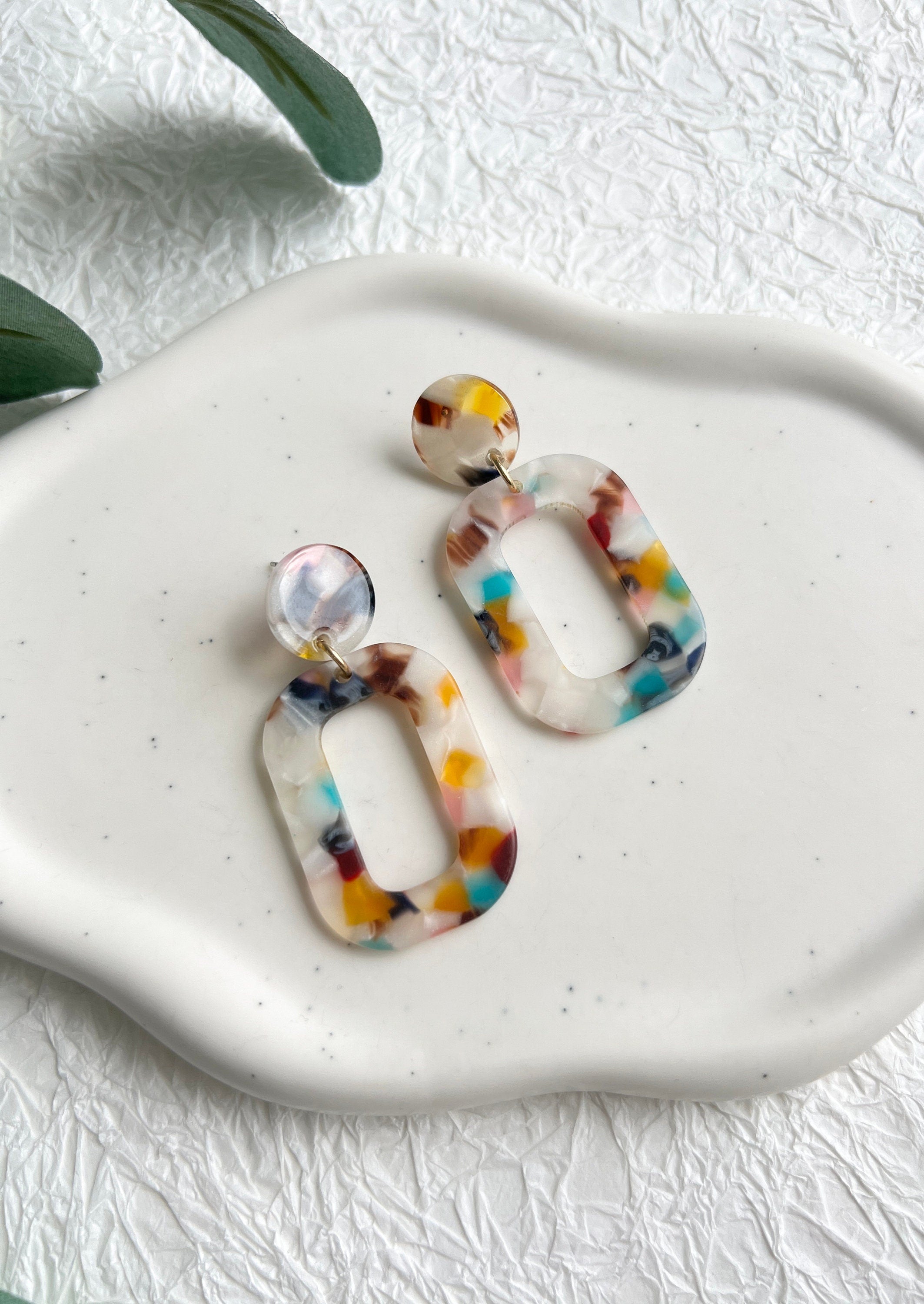 Lange Ohrringe bunt, Acryl, Ovale rechteckige geometrische Hängeohrringe, Trend, moderner-Ohrringe-Schmuckblüte