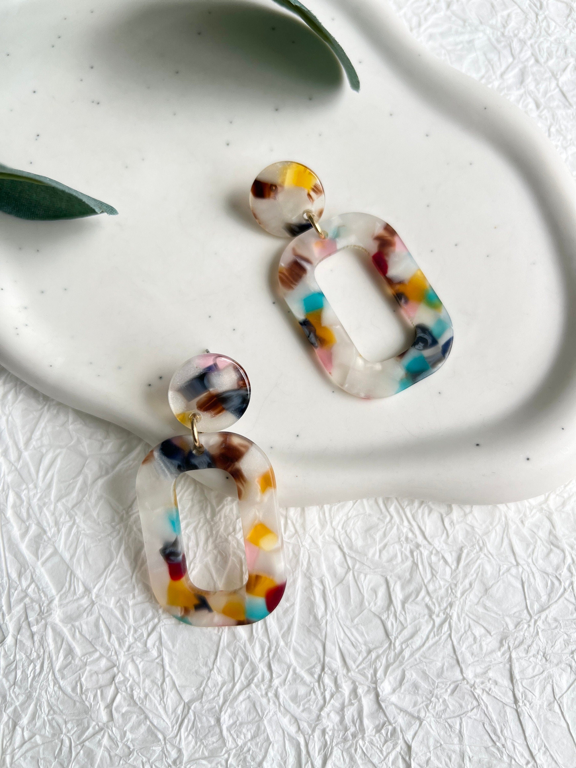 Lange Ohrringe bunt, Acryl, Ovale rechteckige geometrische Hängeohrringe, Trend, moderner-Ohrringe-Schmuckblüte
