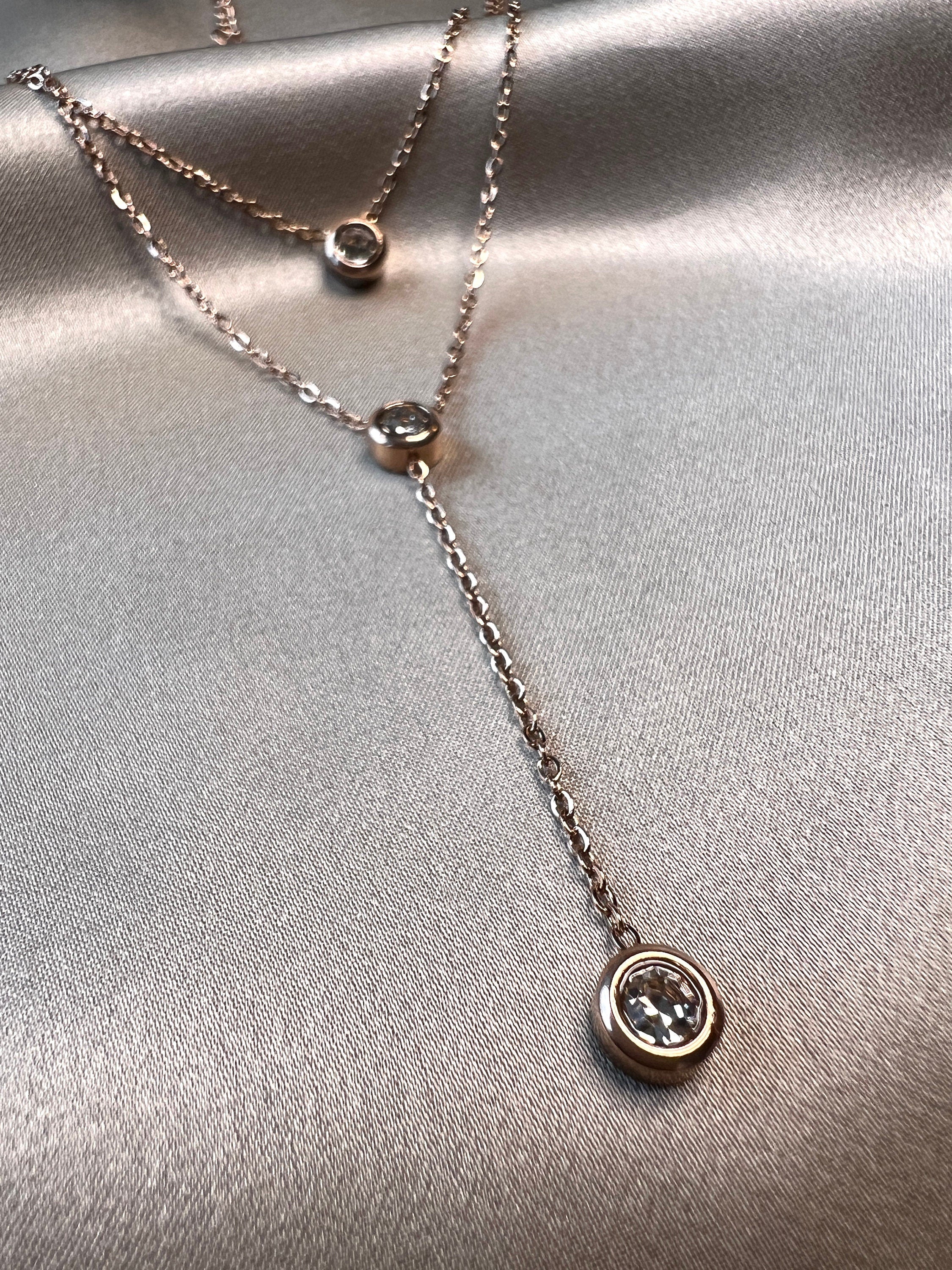 Layering Halskette Edelstahl, Zirkoniasteine, rosegold, Mehrreihig, Y Kette Layered Kette Halskette für Frauen-Halskette-Schmuckblüte
