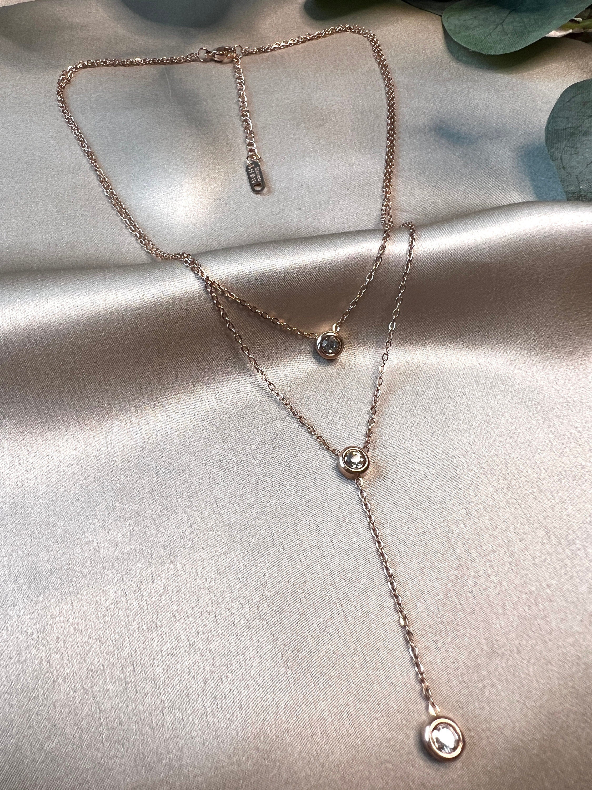 Layering Halskette Edelstahl, Zirkoniasteine, rosegold, Mehrreihig, Y Kette Layered Kette Halskette für Frauen-Halskette-Schmuckblüte