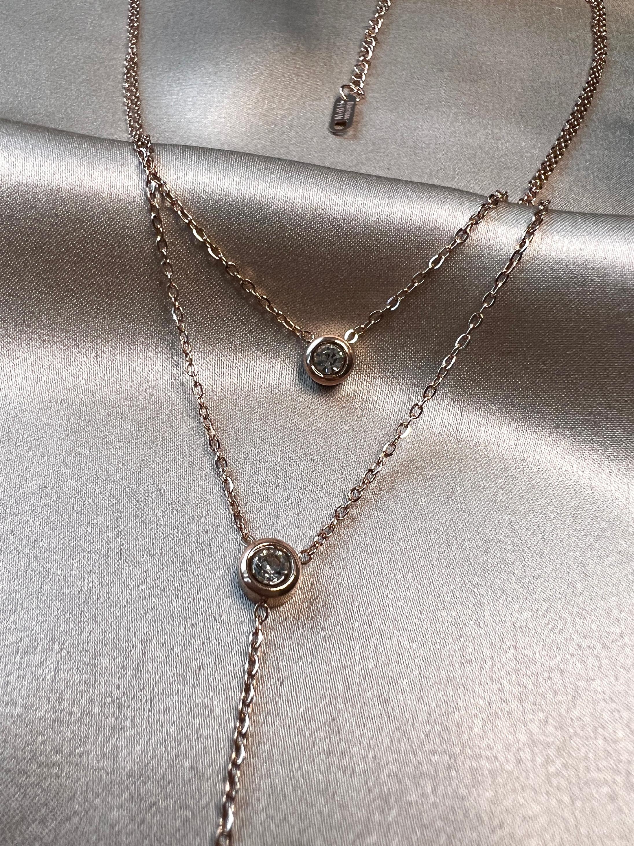 Layering Halskette Edelstahl, Zirkoniasteine, rosegold, Mehrreihig, Y Kette Layered Kette Halskette für Frauen-Halskette-Schmuckblüte