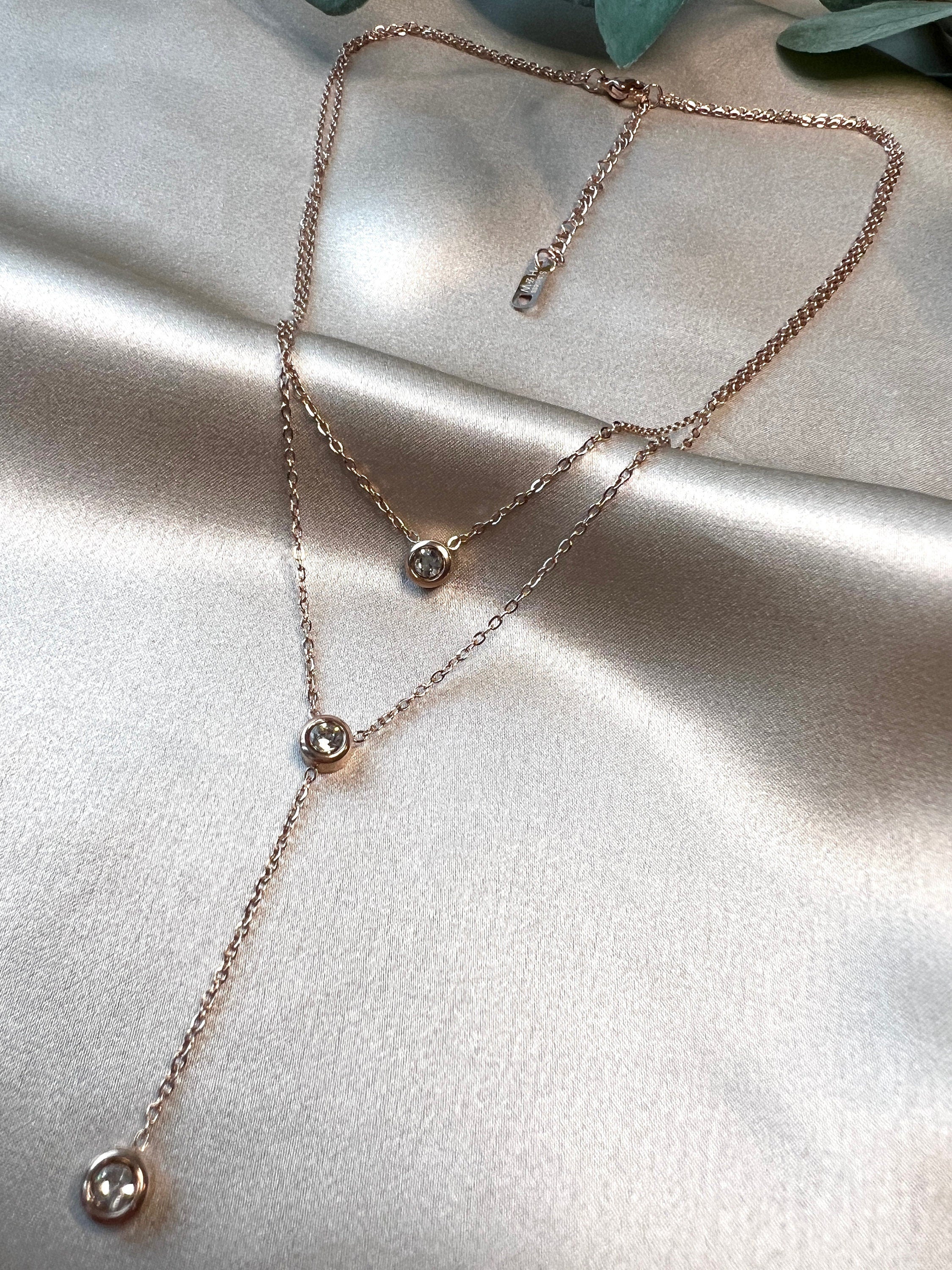 Layering Halskette Edelstahl, Zirkoniasteine, rosegold, Mehrreihig, Y Kette Layered Kette Halskette für Frauen-Halskette-Schmuckblüte