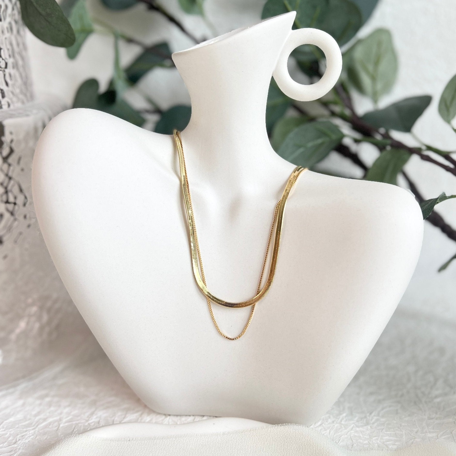 Layering Halskette, Schlangenkette, Gold, filigran, elegante Double Layer Kette, glänzende-Halskette-Schmuckblüte