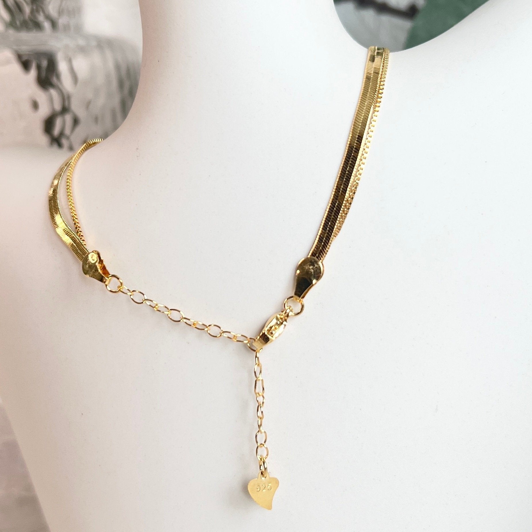Layering Halskette, Schlangenkette, Gold, filigran, elegante Double Layer Kette, glänzende-Halskette-Schmuckblüte