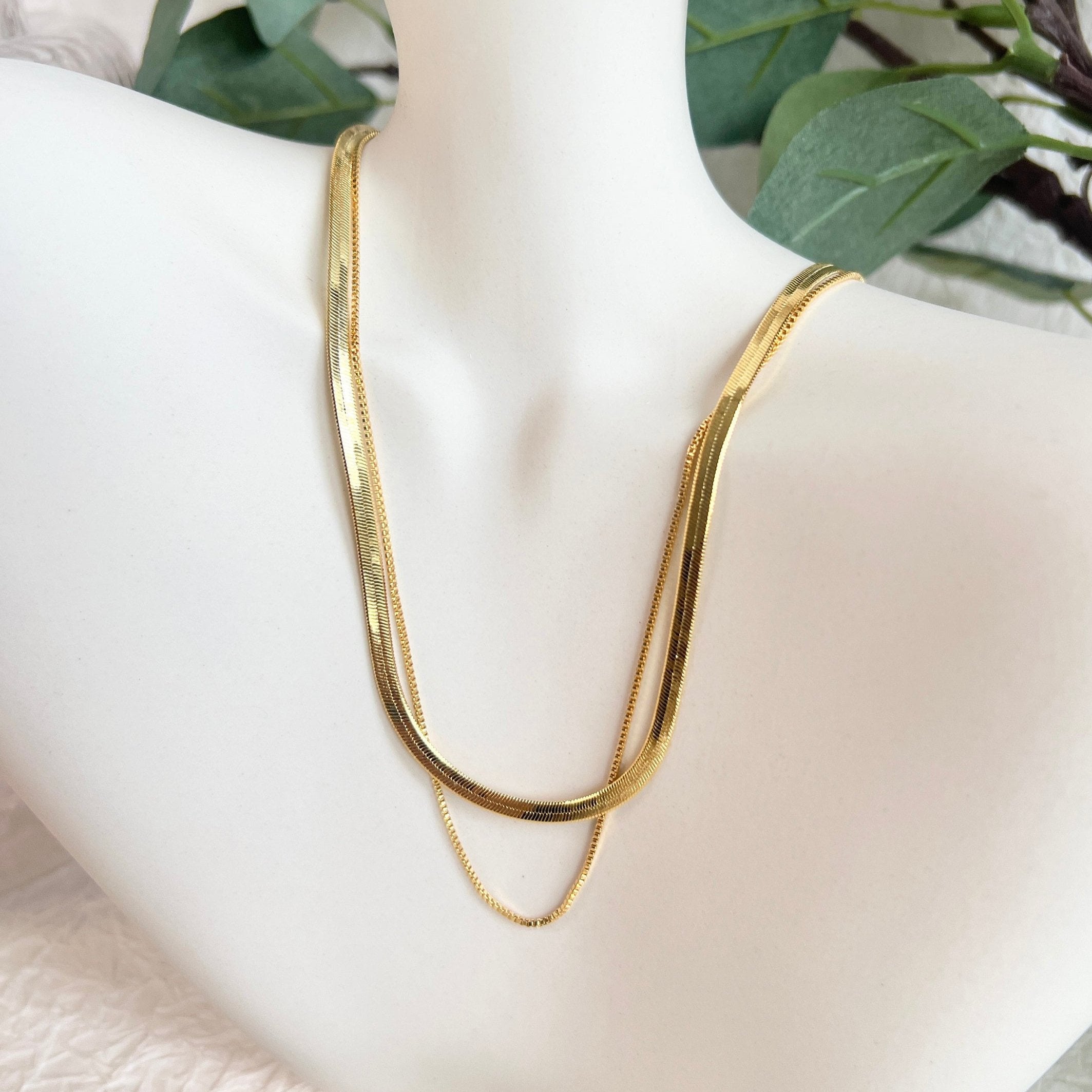 Layering Halskette, Schlangenkette, Gold, filigran, elegante Double Layer Kette, glänzende-Halskette-Schmuckblüte