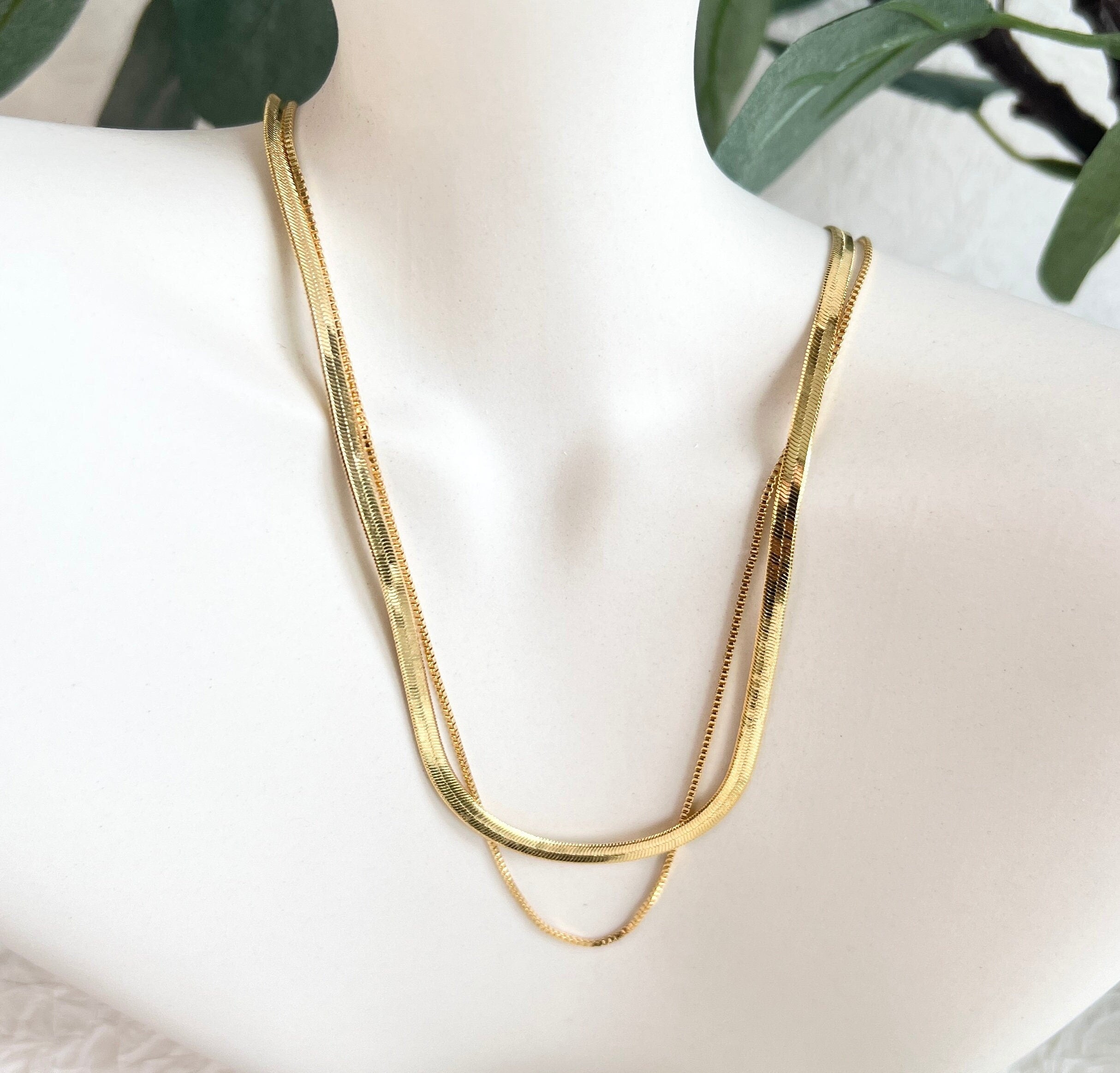 Layering Halskette, Schlangenkette, Gold, filigran, elegante Double Layer Kette, glänzende-Halskette-Schmuckblüte
