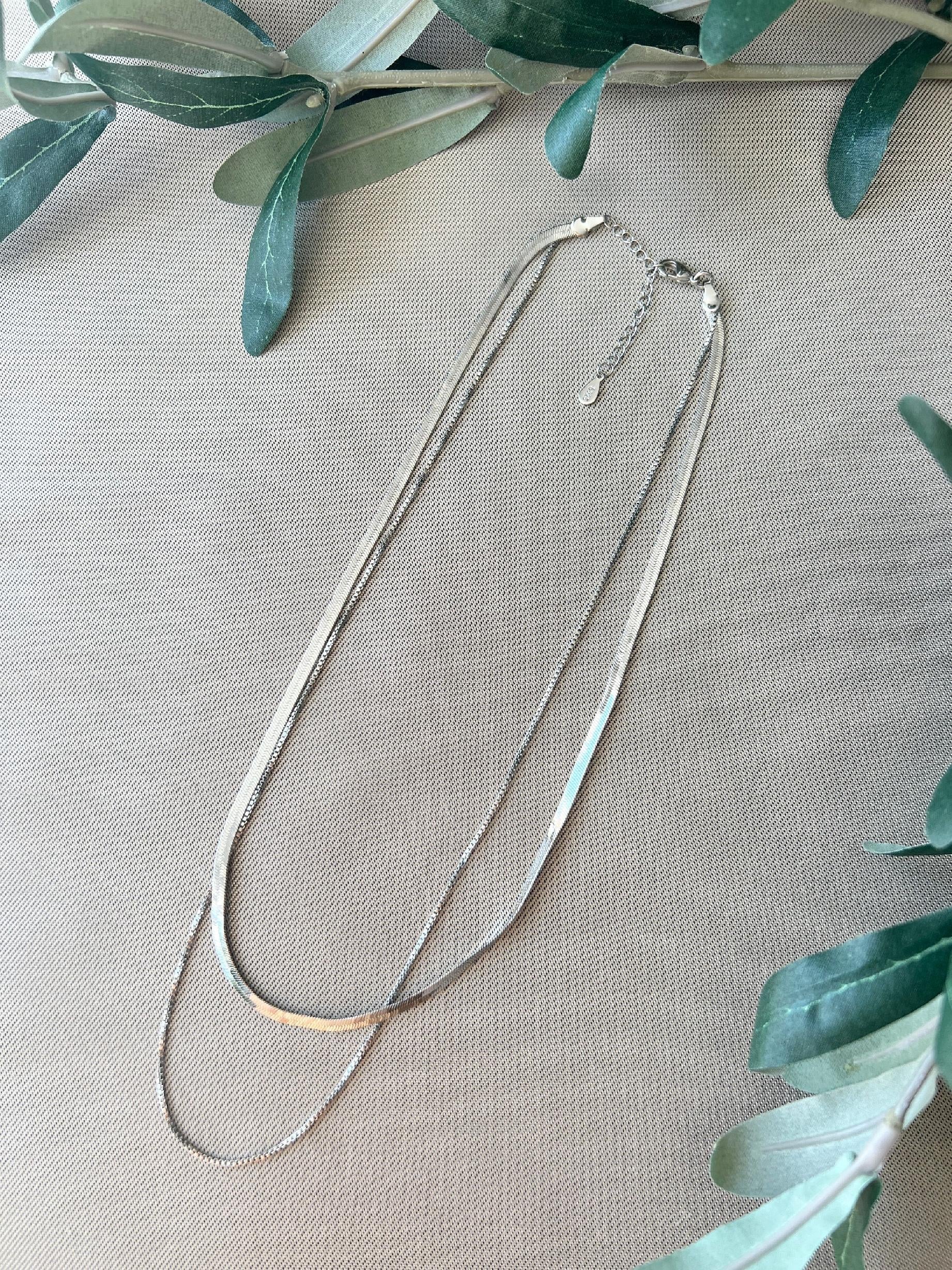 Layering Schlangenkette aus 925 Silber, filigran, elegante Layering Halskette, Double Layer, glänzende Gliederkette, Schlangenhalskette-Halskette-Schmuckblüte