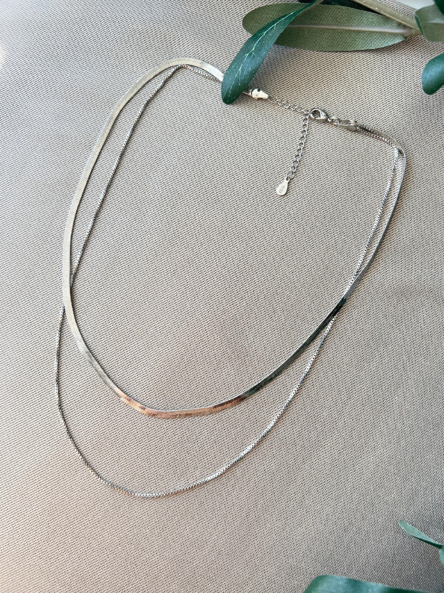 Layering Schlangenkette aus 925 Silber, filigran, elegante Layering Halskette, Double Layer, glänzende Gliederkette, Schlangenhalskette-Halskette-Schmuckblüte