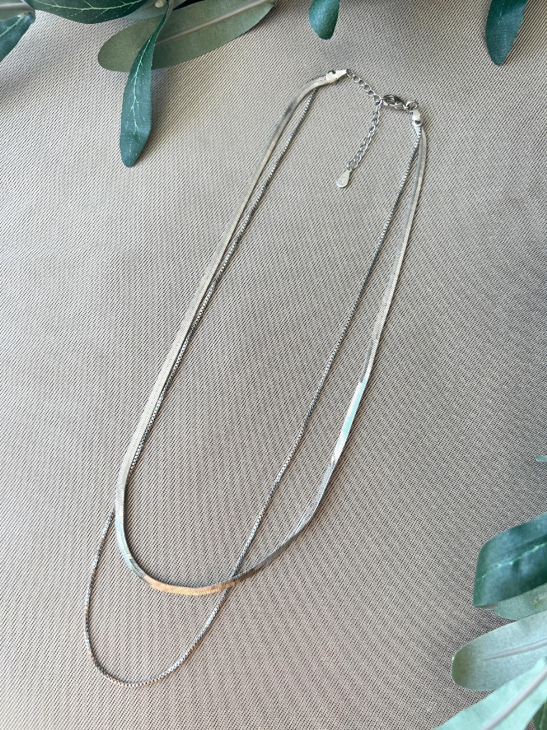 Layering Schlangenkette aus 925 Silber, filigran, elegante Layering Halskette, Double Layer, glänzende Gliederkette, Schlangenhalskette-Halskette-Schmuckblüte