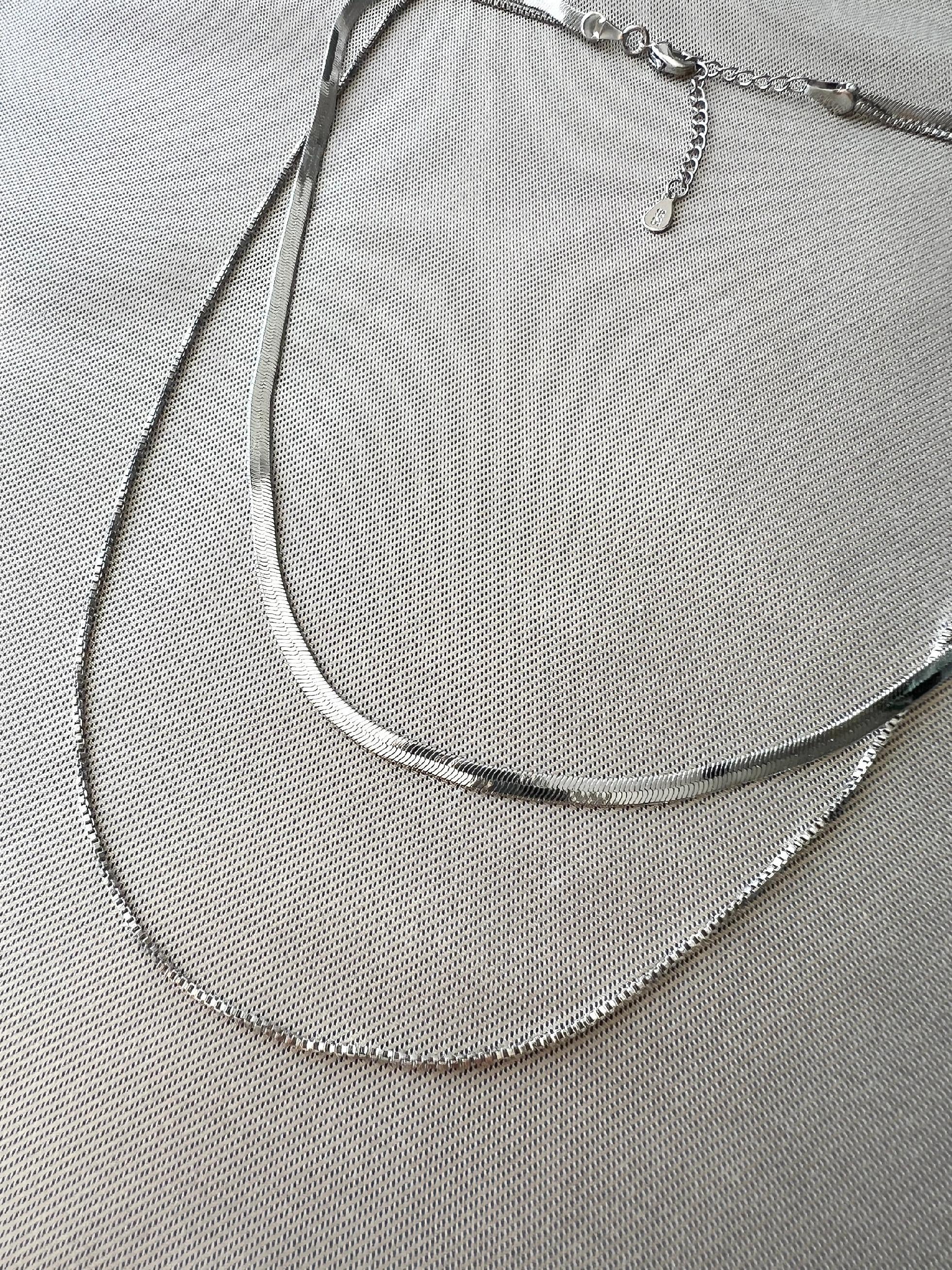 Layering Schlangenkette aus 925 Silber, filigran, elegante Layering Halskette, Double Layer, glänzende Gliederkette, Schlangenhalskette-Halskette-Schmuckblüte