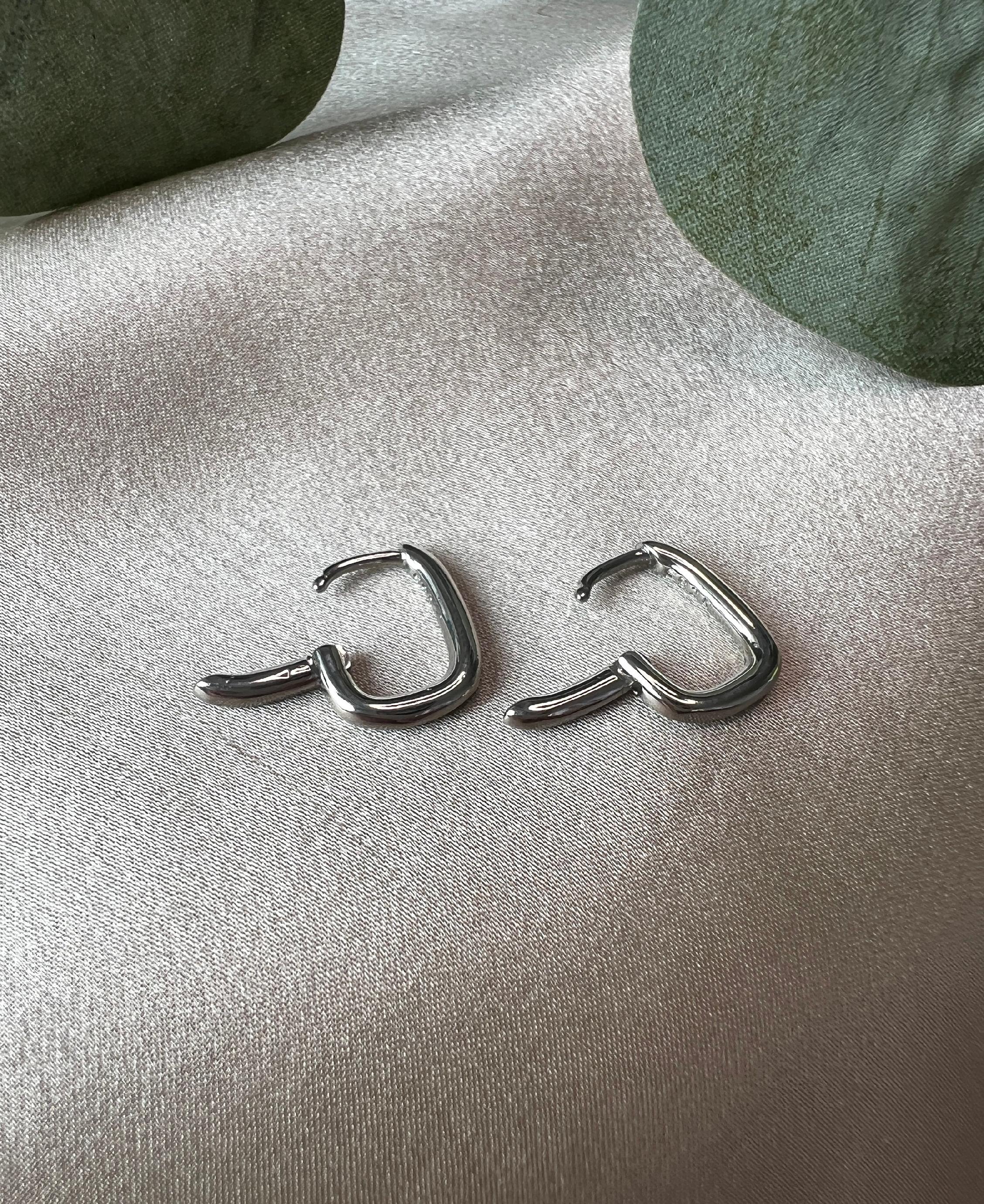 Ohrringe 925 Silber, gold, Geometrische Ohrringe, Huggie Ohrringe, Hoop Ohrringe, Creolen, geometrisch, rechteckig - Gold Einzel-Ohrringe-Schmuckblüte