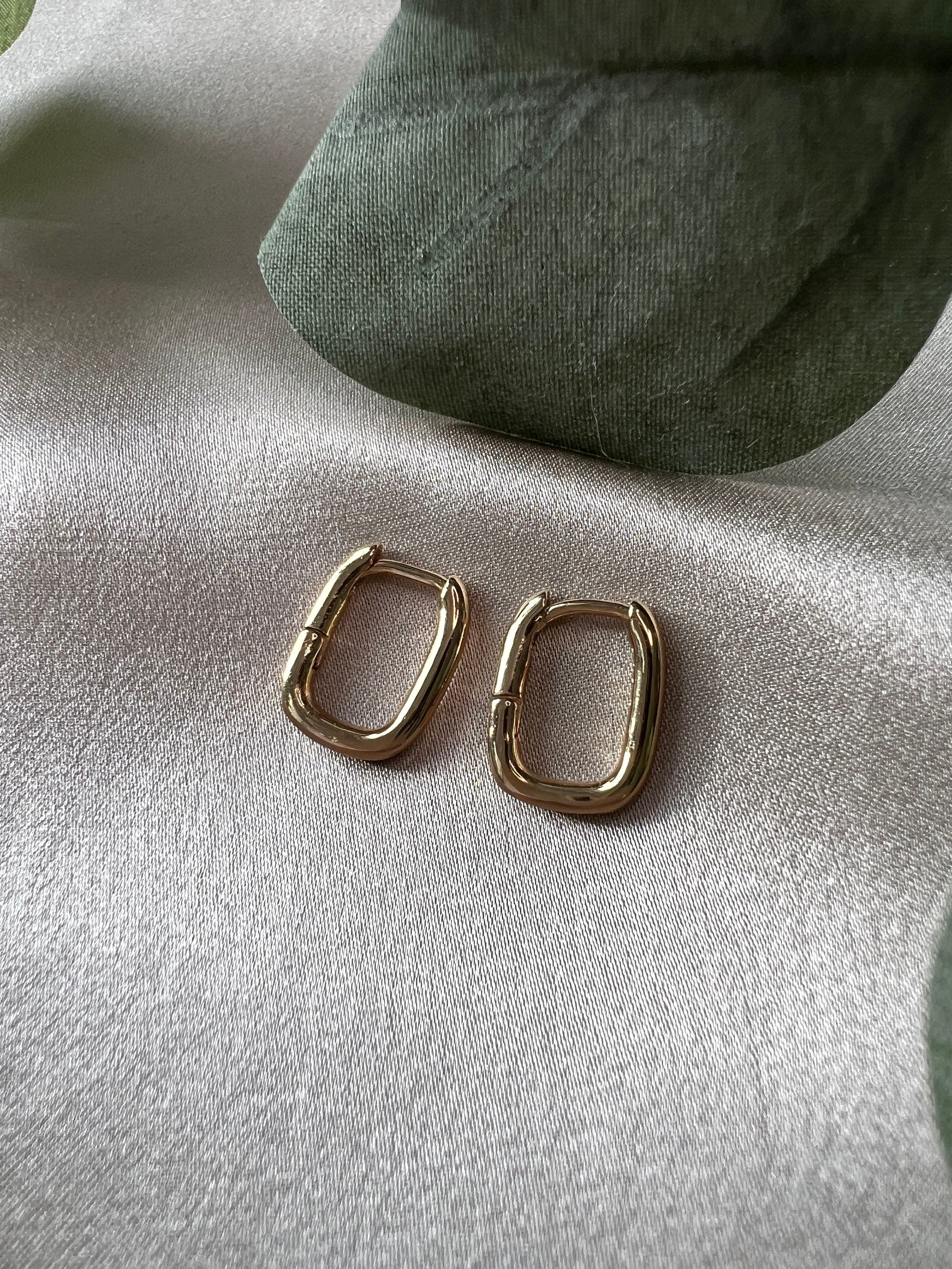 Ohrringe 925 Silber, gold, Geometrische Ohrringe, Huggie Ohrringe, Hoop Ohrringe, Creolen, geometrisch, rechteckig - Gold Einzel-Ohrringe-Schmuckblüte