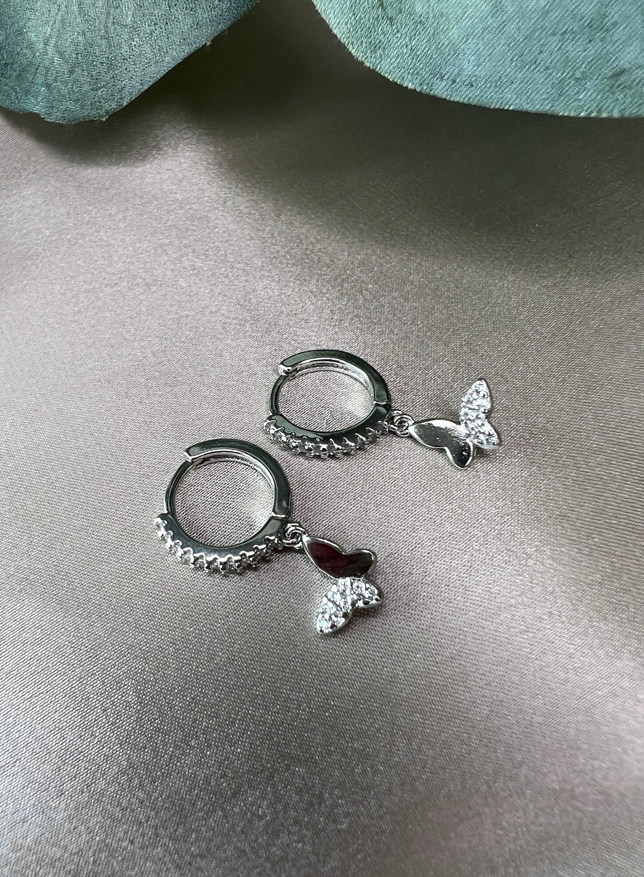 Ohrringe 925er, Schmetterling, Sterling Silver, Glitzer Zirkoniasteine, Brautohrringe Hochzeit-Ohrringe-Schmuckblüte