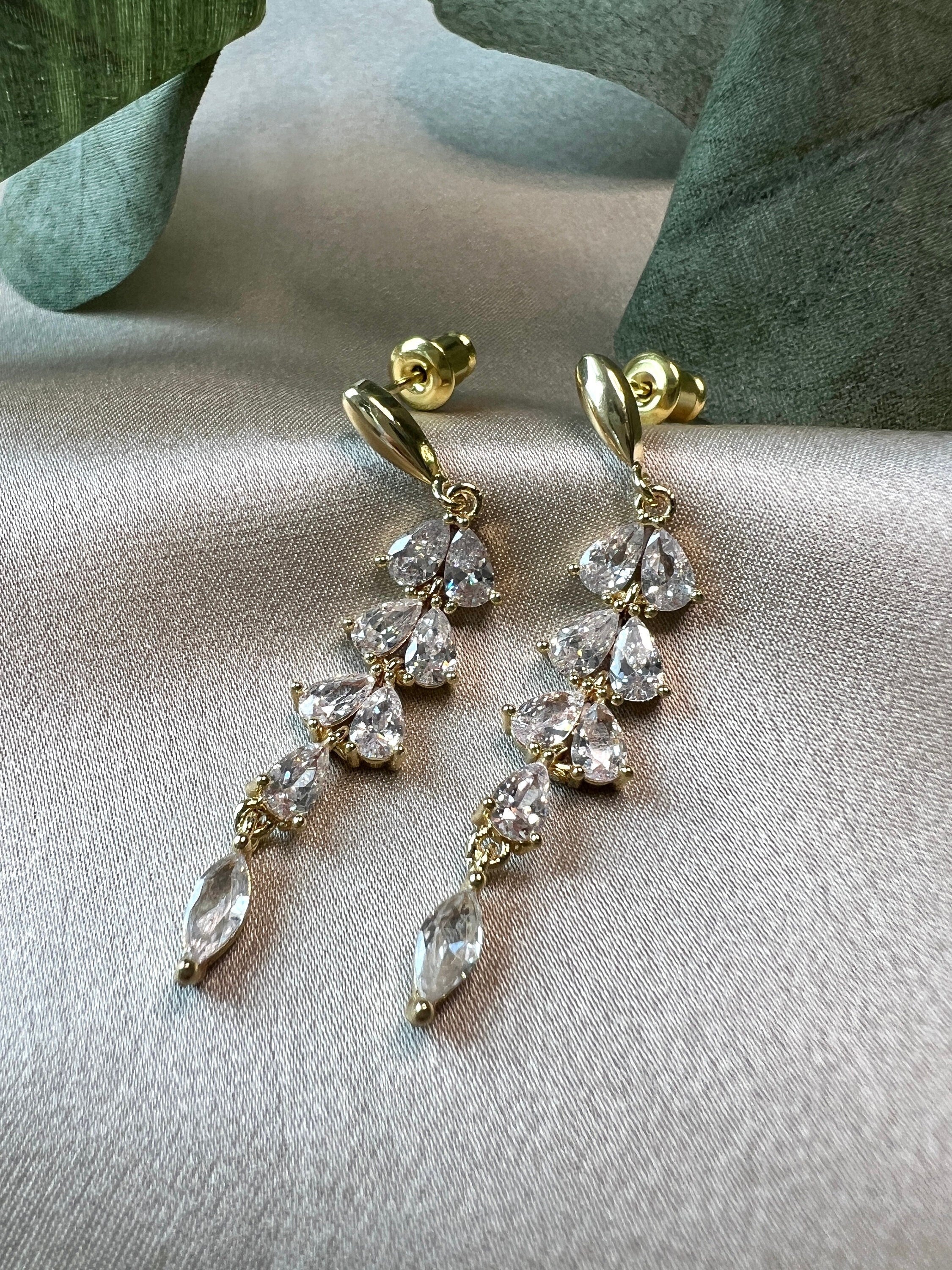 Ohrringe Braut, Silber und Gold, funkelnde Hängeohrringe, Ohrstecker, Brautschmuck, - Silber-Ohrringe-Schmuckblüte