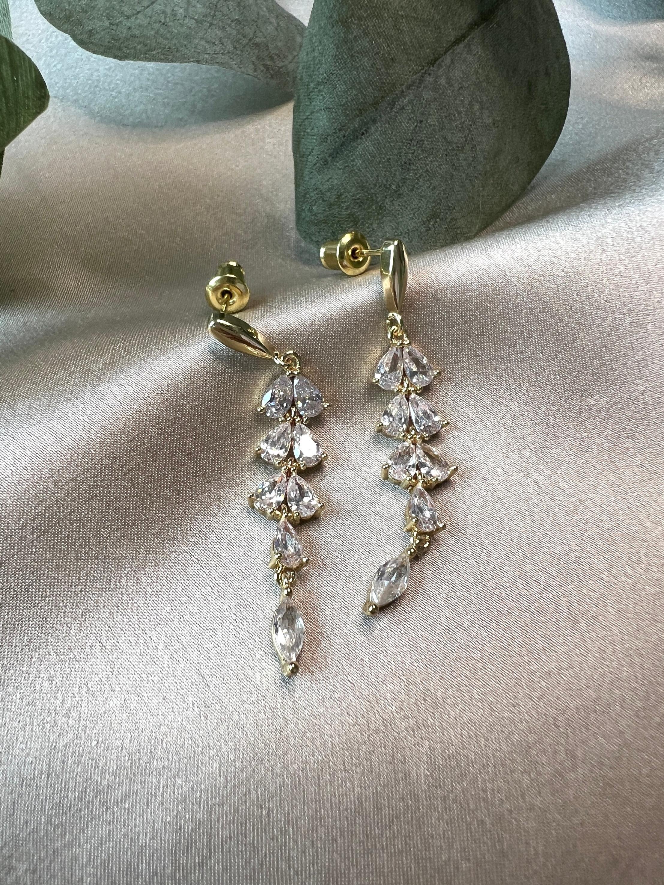 Ohrringe Braut, Silber und Gold, funkelnde Hängeohrringe, Ohrstecker, Brautschmuck, - Silber-Ohrringe-Schmuckblüte
