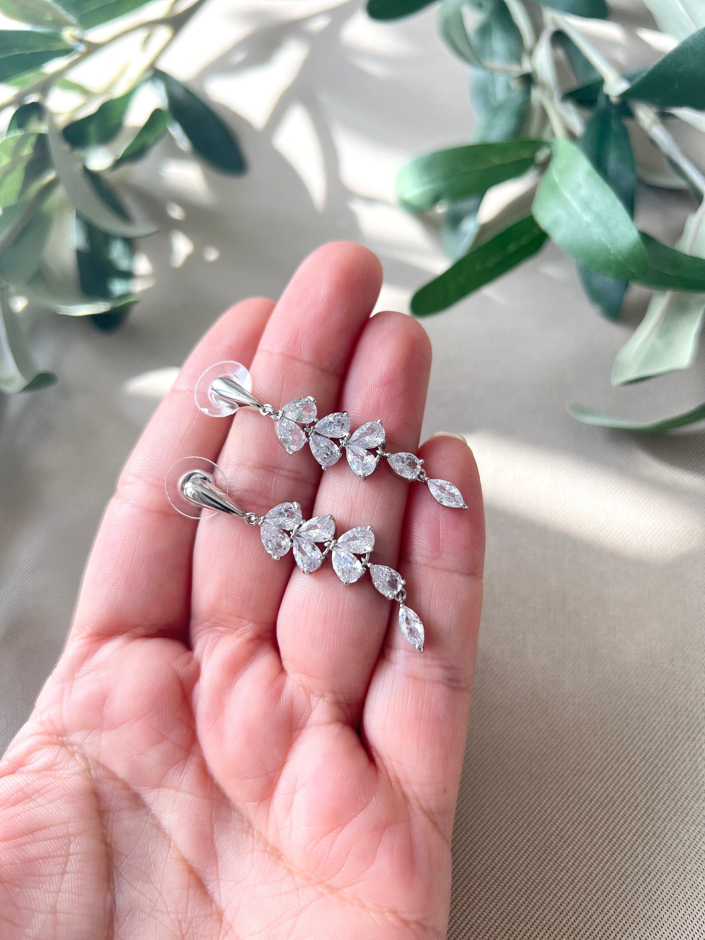 Ohrringe Braut, Silber und Gold, funkelnde Hängeohrringe, Ohrstecker, Brautschmuck, - Silber-Ohrringe-Schmuckblüte