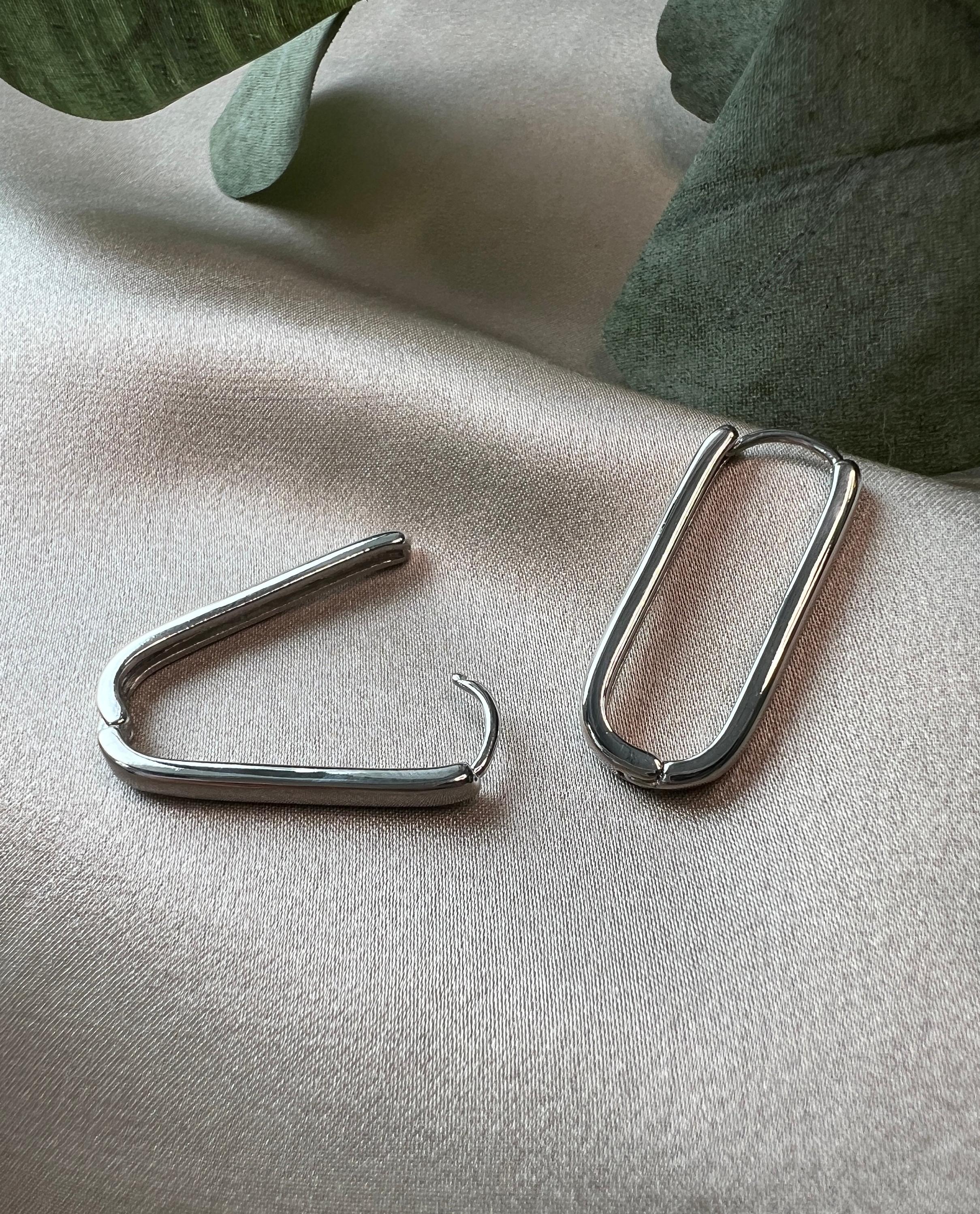 Ohrringe Creolen Silber Gold, moderne Kreolen rechteckig, minimalistisch, geometrisch - Silver-Ohrringe-Schmuckblüte