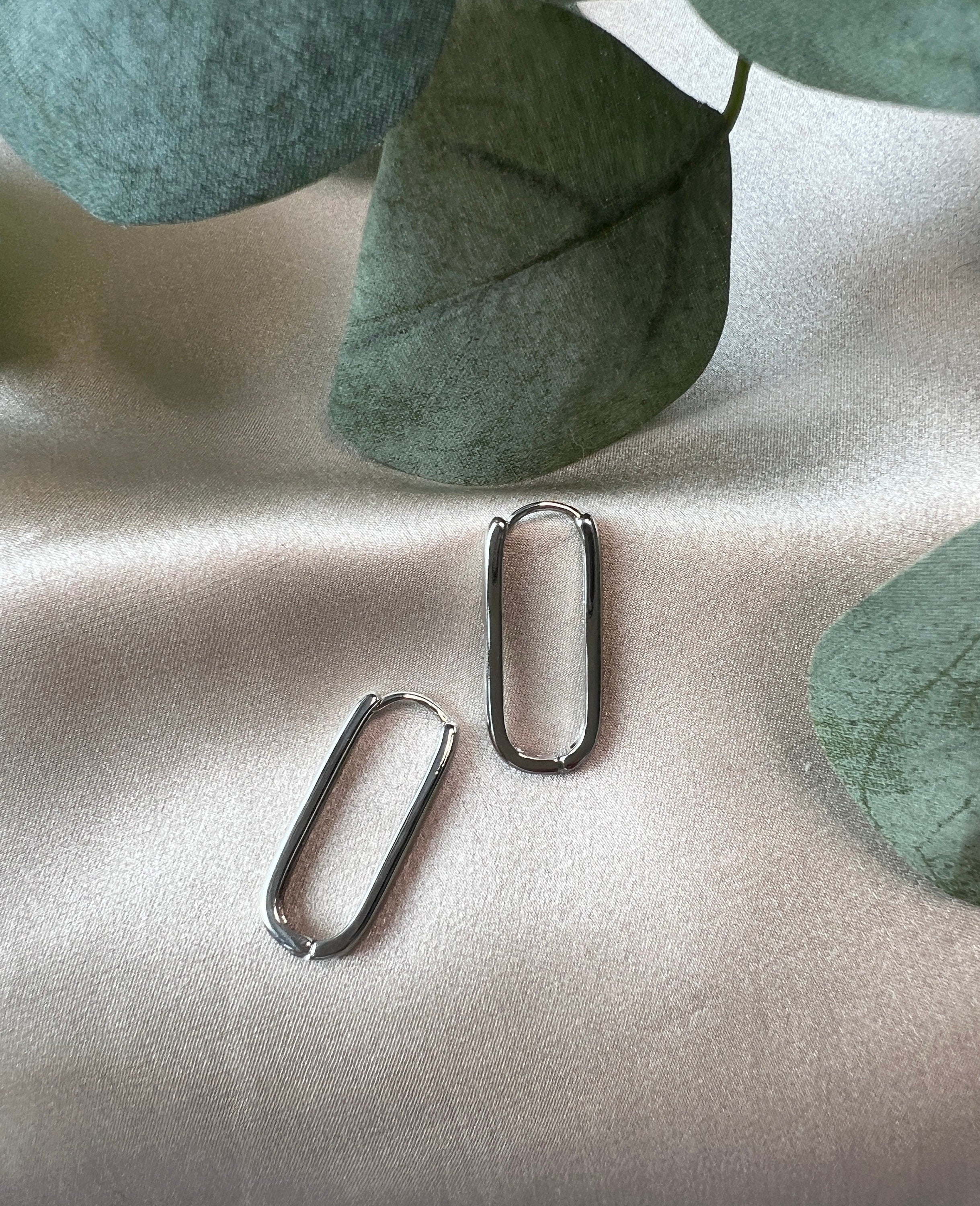 Ohrringe Creolen Silber Gold, moderne Kreolen rechteckig, minimalistisch, geometrisch - Silver-Ohrringe-Schmuckblüte