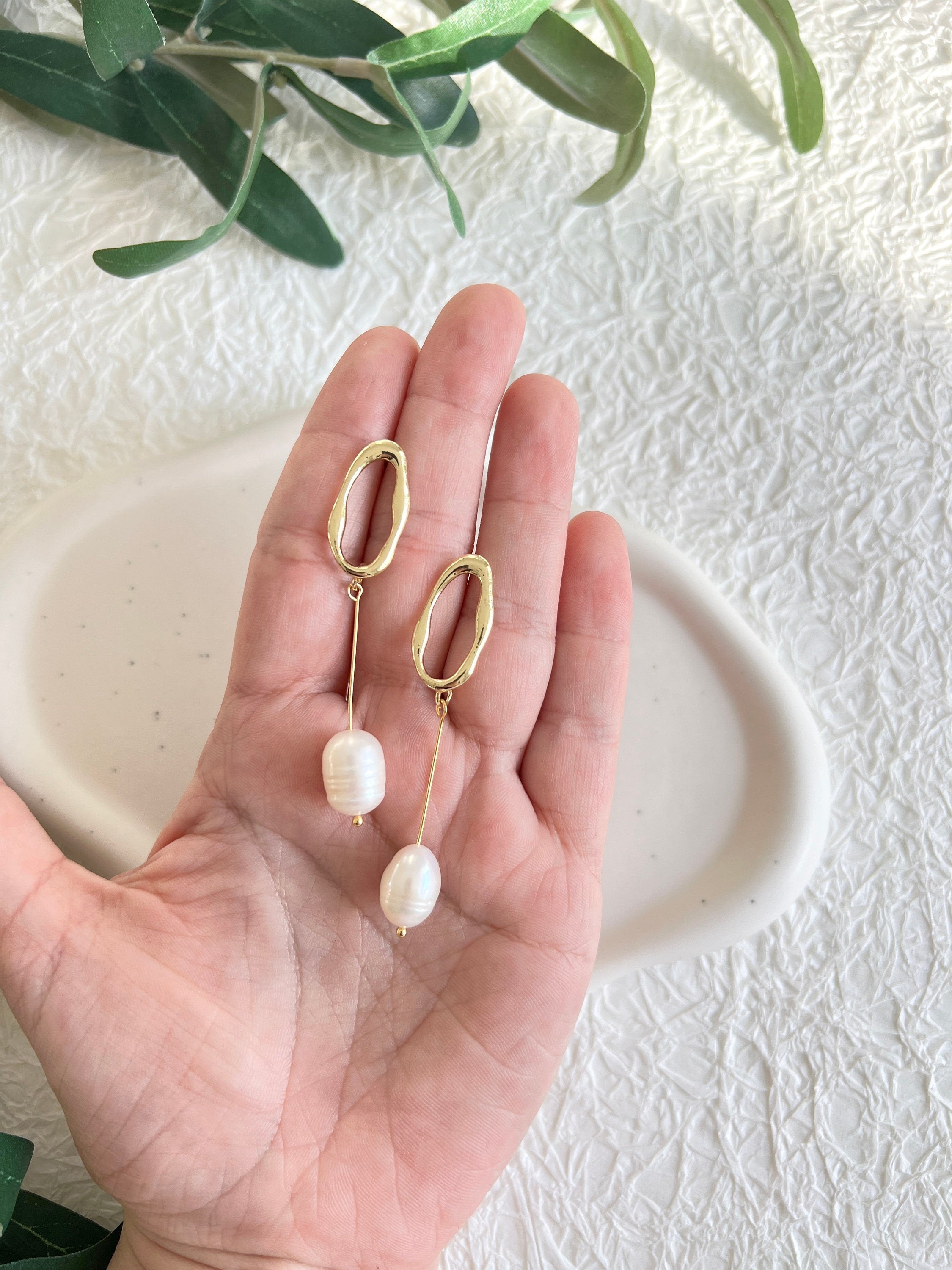 Ohrringe Perlen, Hängeohrringe, elegante Braut Ohrringe, Gold, weiß, Hochzeit Schmuck Braut,-Ohrringe-Schmuckblüte