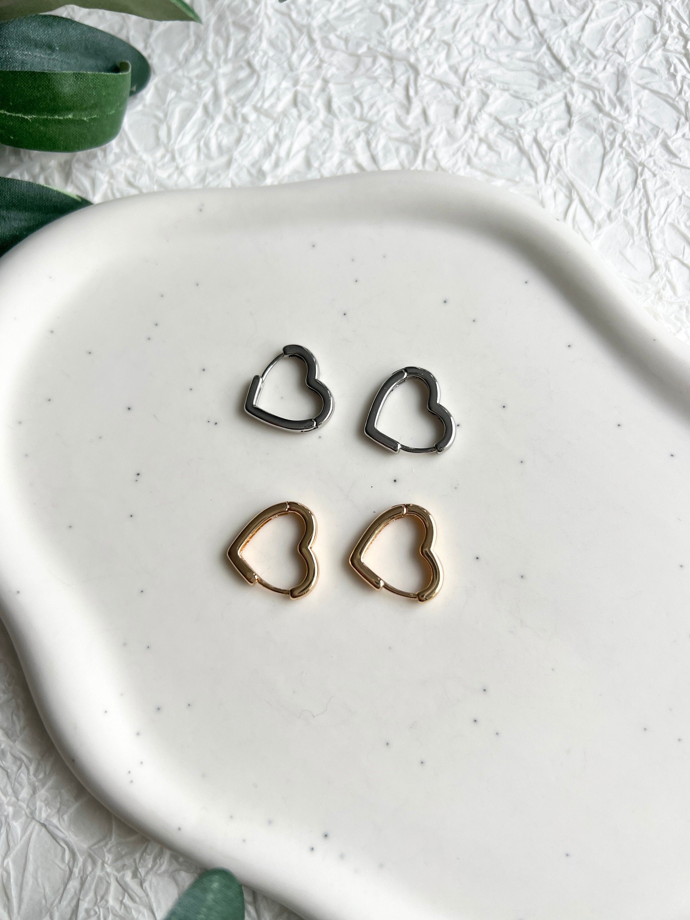 Ohrringe, Silber oder Gold, Herz Creolen, Edelstahl, Huggie Ohrringe, Hoops, Kreole, - Gold-Ohrringe-Schmuckblüte
