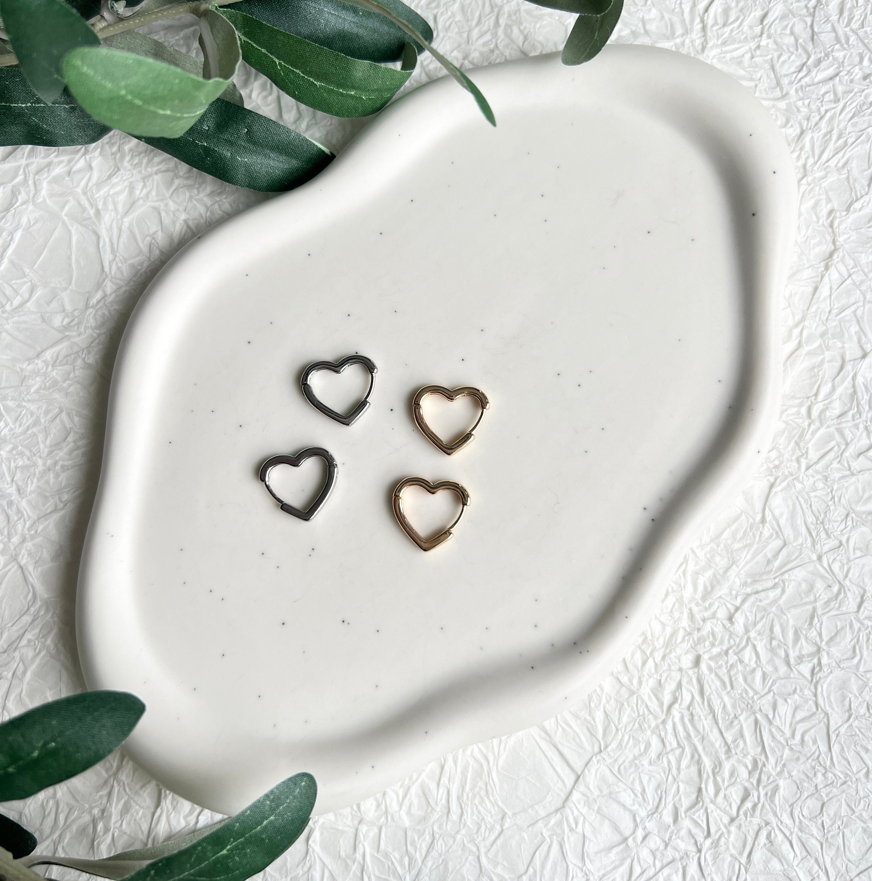 Ohrringe, Silber oder Gold, Herz Creolen, Edelstahl, Huggie Ohrringe, Hoops, Kreole, - Gold-Ohrringe-Schmuckblüte