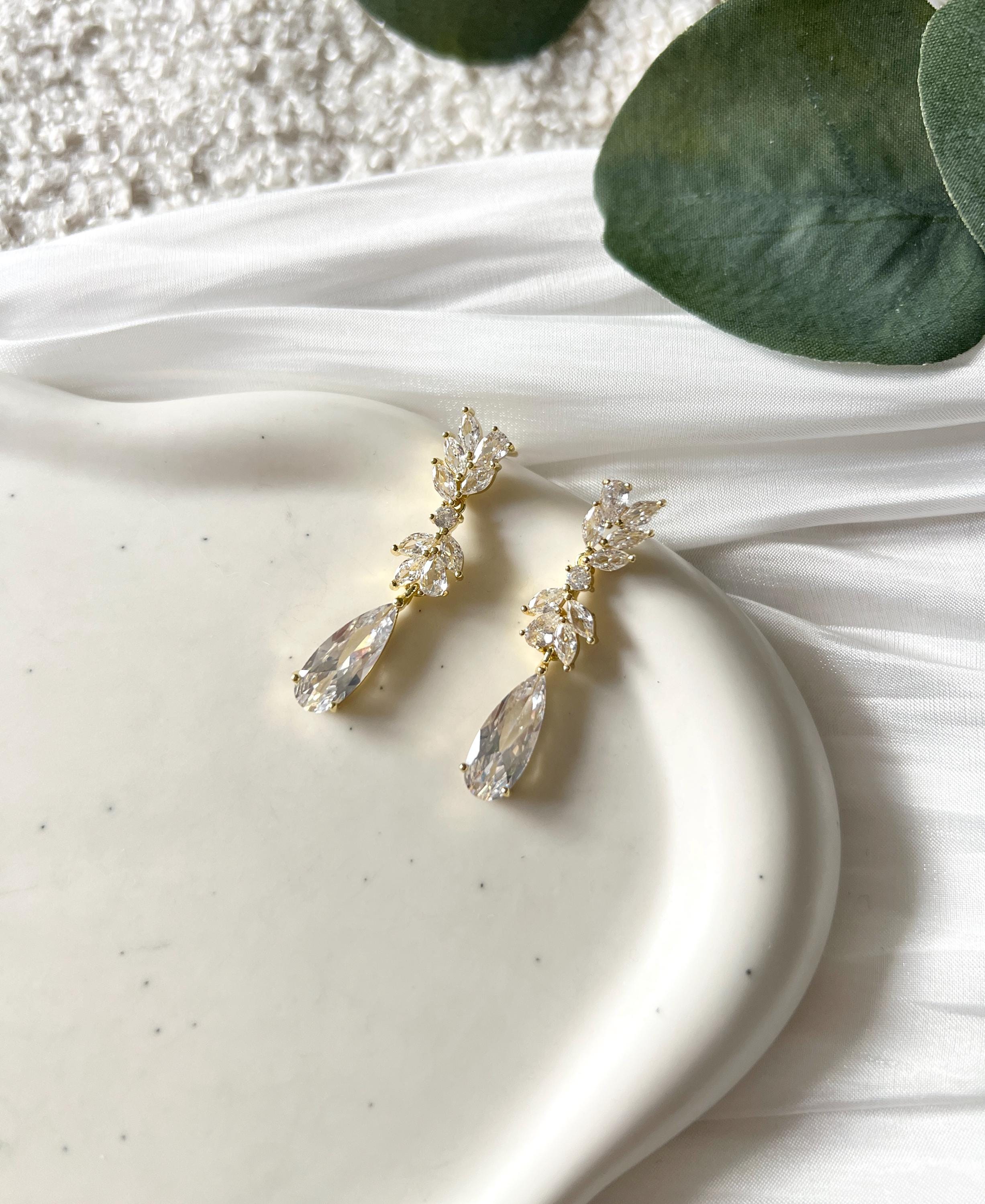 Lange Brautohrringe, Ohrringe, Cubic Zirkonia, Brautschmuck, glänzende Ohrstecker, Braut, Brautjungfer, Schmuck Hochzeit, Schmuckbluete