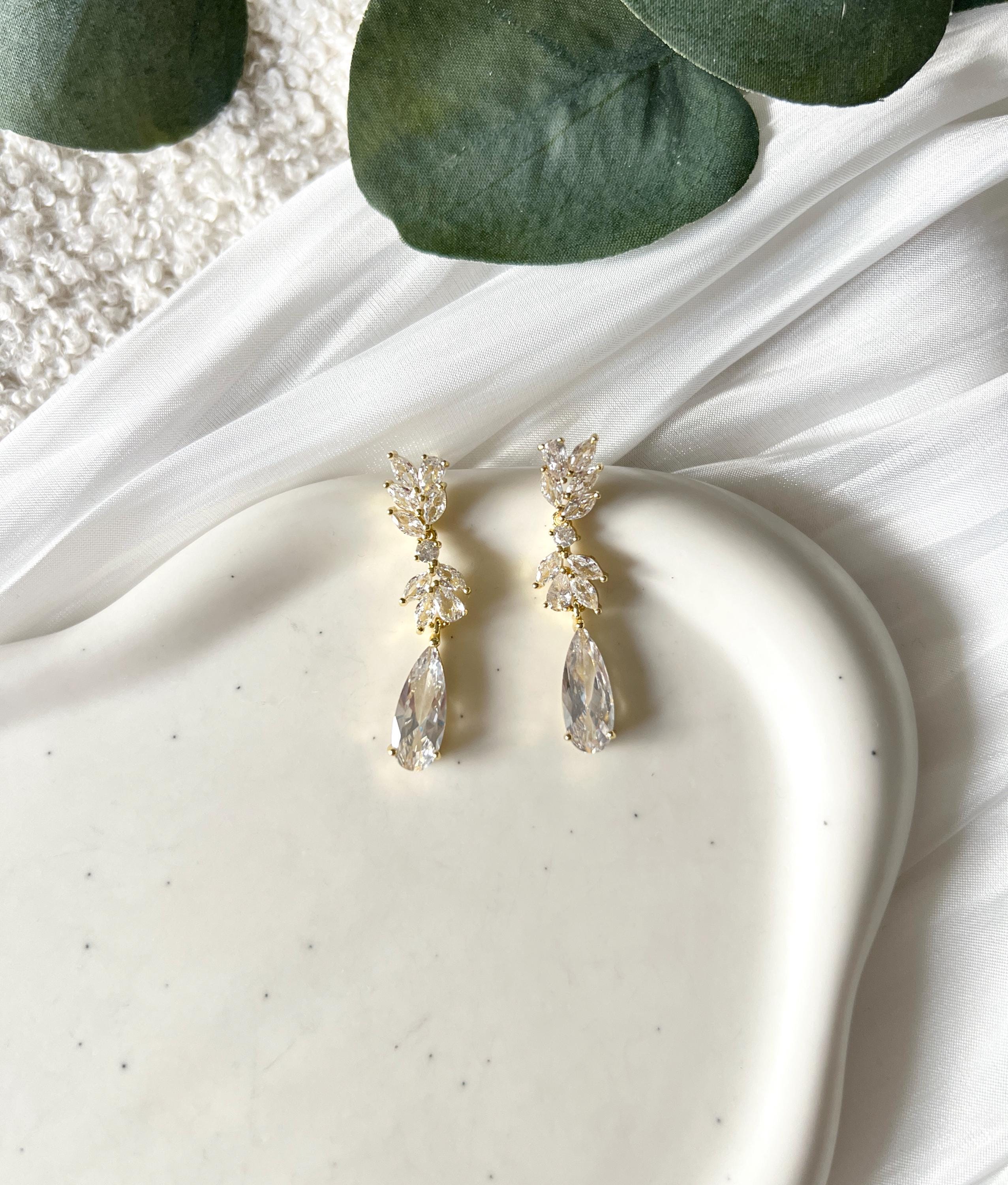 Lange Brautohrringe, Ohrringe, Cubic Zirkonia, Brautschmuck, glänzende Ohrstecker, Braut, Brautjungfer, Schmuck Hochzeit, Schmuckbluete