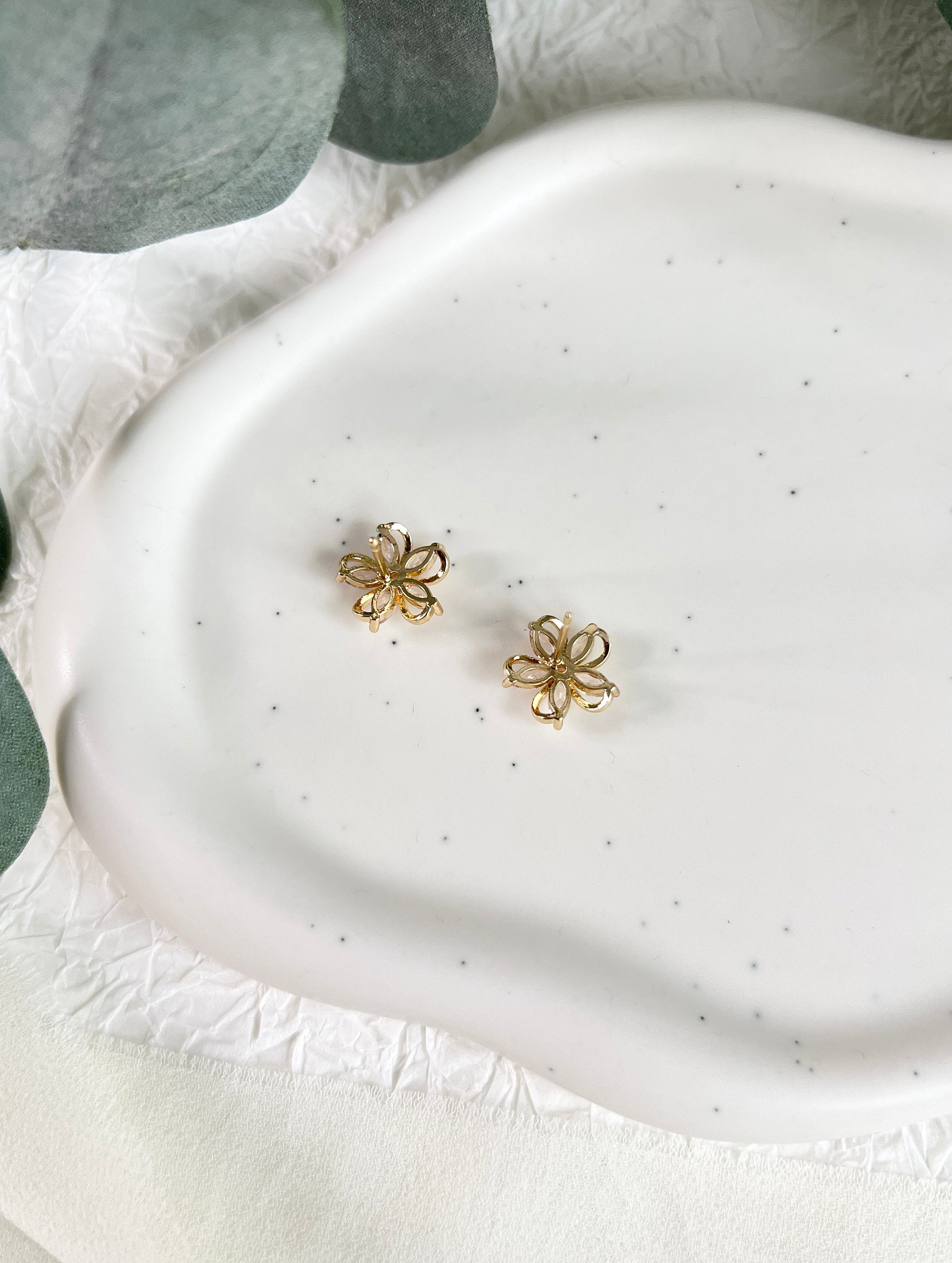 Ohrstecker Blumen, Silber, Gold, Roségold, zarte Ohrringe, Cubic Zirconia, funkelnde - Gold-Ohrringe-Schmuckblüte