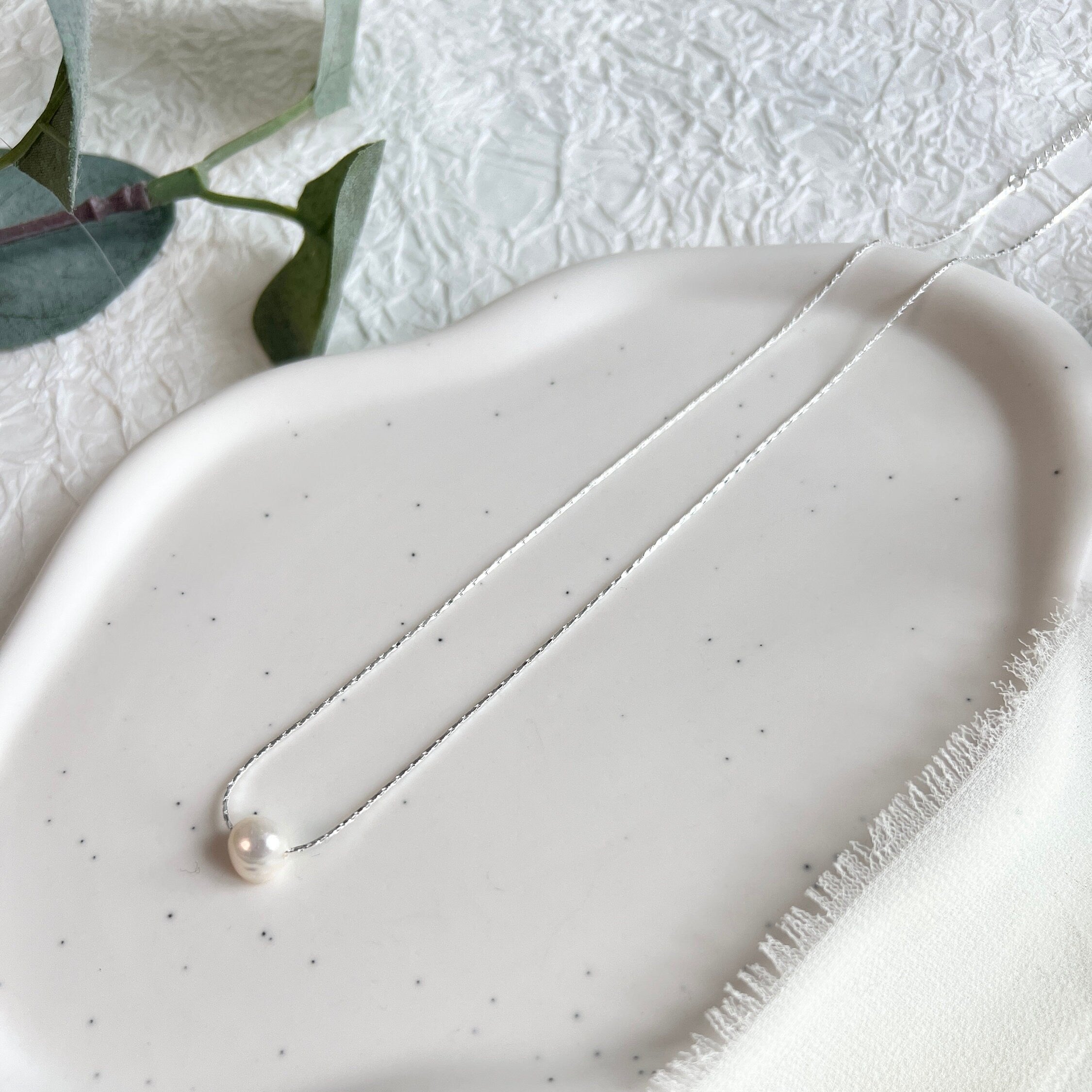 Perlen Halskette, 925 silber, Zarte Kette Braut Perle, Brautschmuck, feiner silberner Schmuck-Halskette-Schmuckblüte