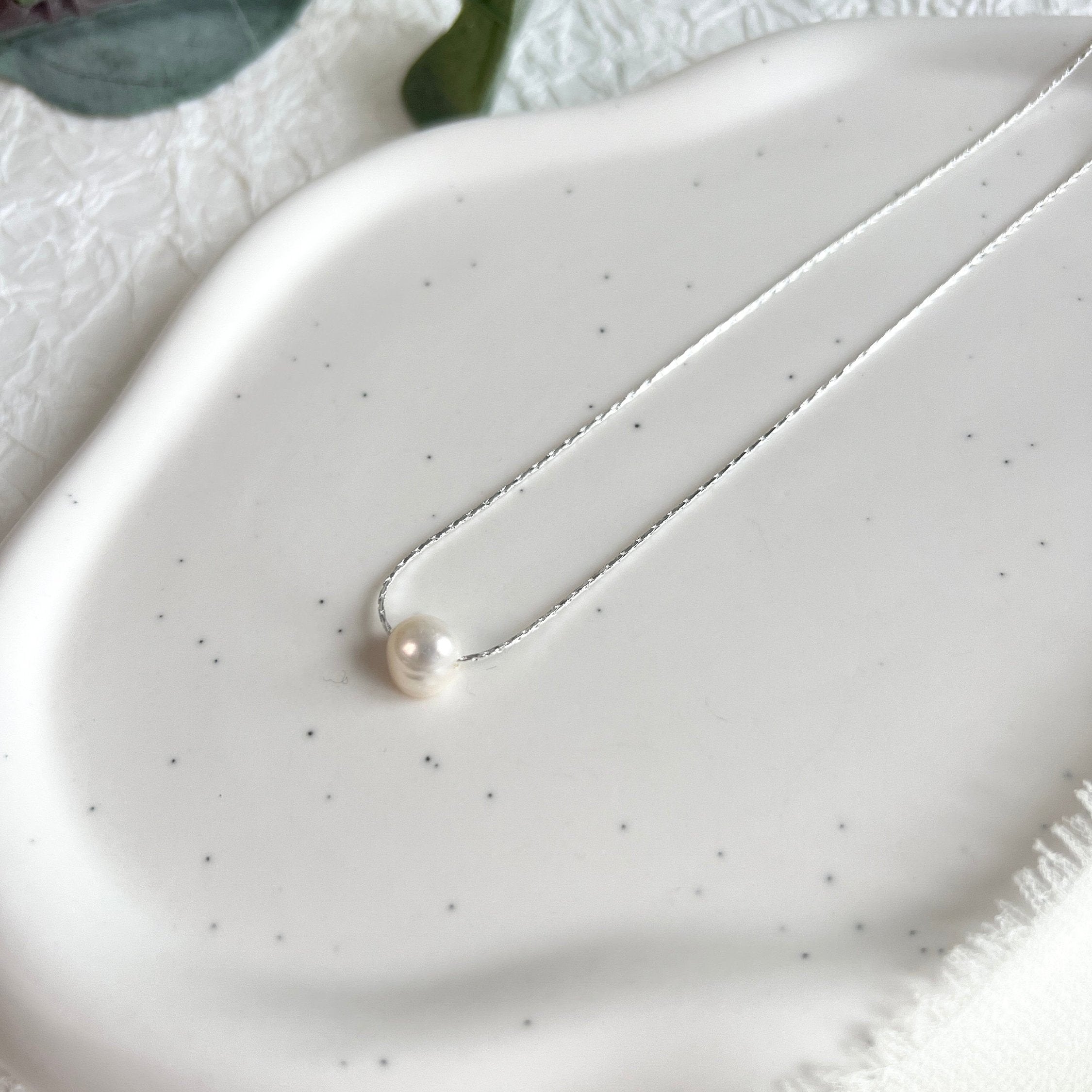 Perlen Halskette, 925 silber, Zarte Kette Braut Perle, Brautschmuck, feiner silberner Schmuck-Halskette-Schmuckblüte