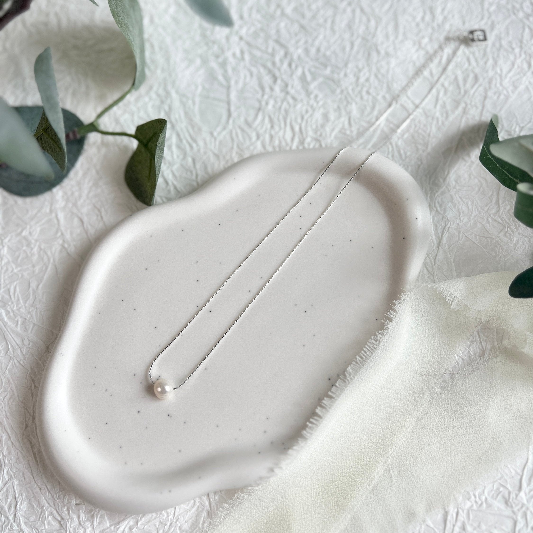 Perlen Halskette, 925 silber, Zarte Kette Braut Perle, Brautschmuck, feiner silberner Schmuck-Halskette-Schmuckblüte