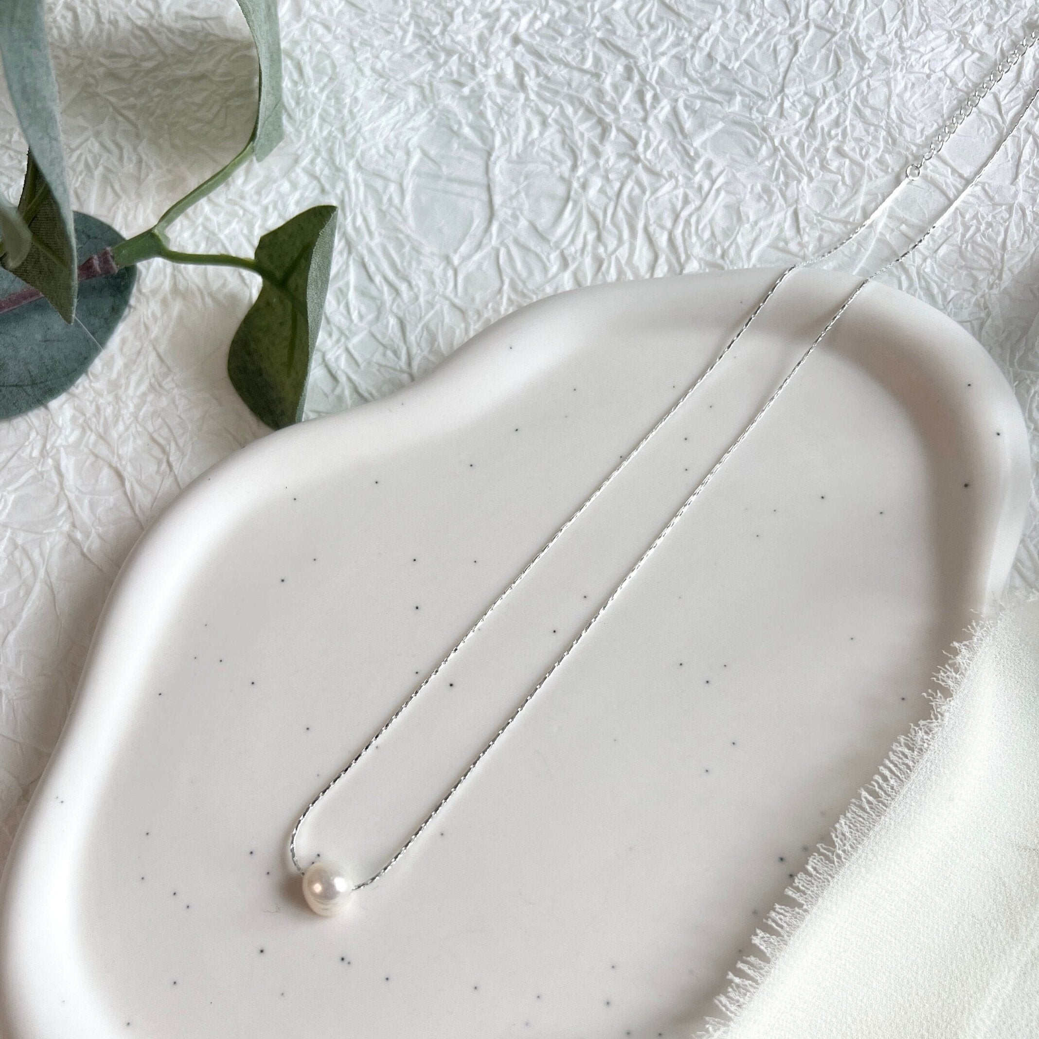 Perlen Halskette, 925 silber, Zarte Kette Braut Perle, Brautschmuck, feiner silberner Schmuck-Halskette-Schmuckblüte