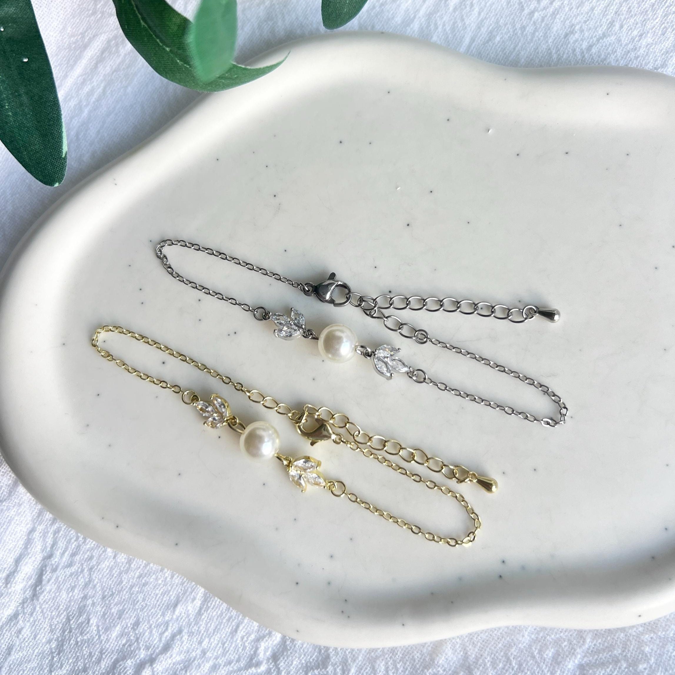 Brautarmband, Armband, weiße Perle, Perlenschmuck, Cubic Zirkonia Steine, Brautschmuck, Armschmuck, Braut, Brautjungfer, Schmuck Hochzeit, gold oder silber, Perlenarmband
