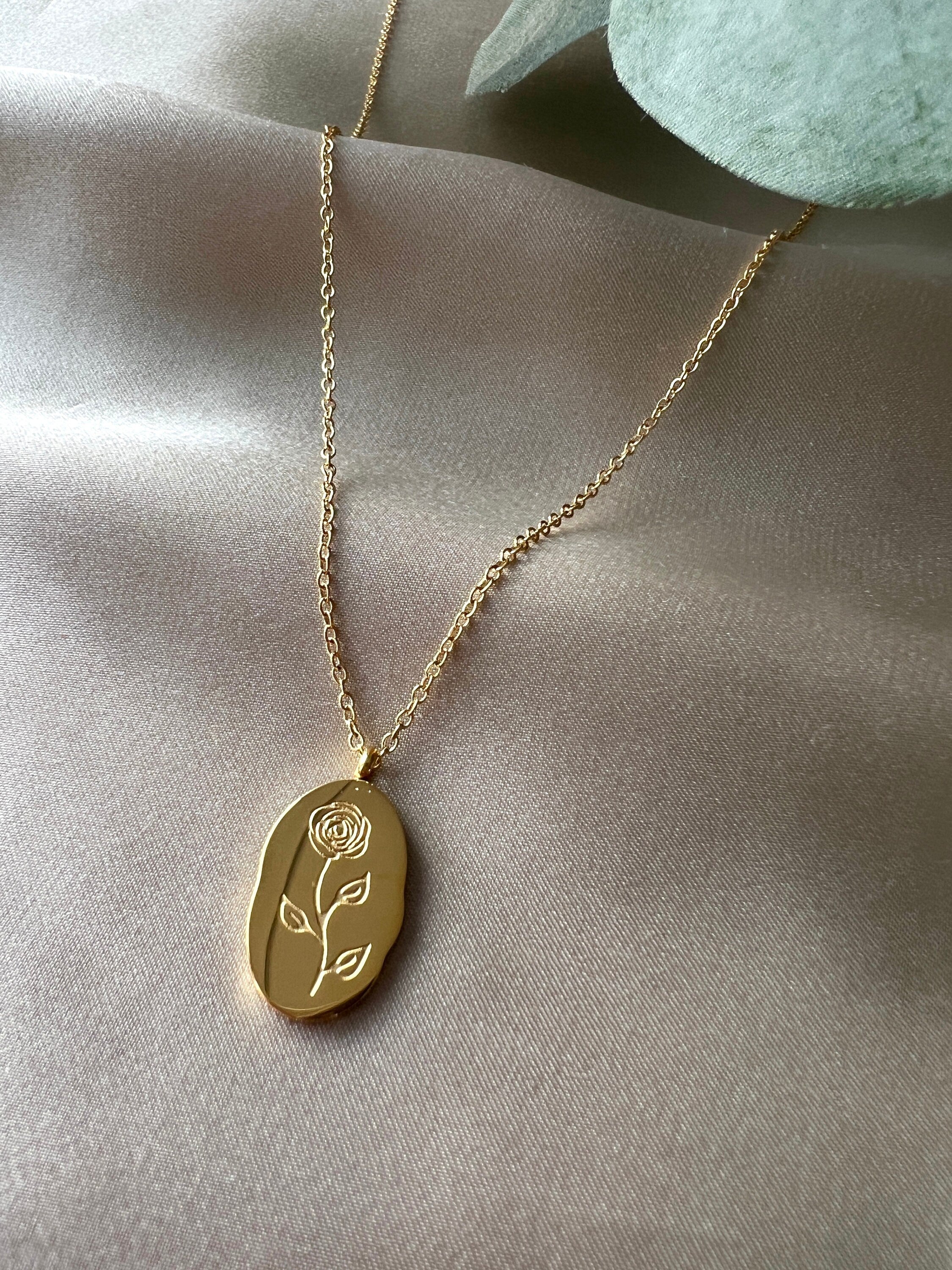 Persönliche Geburtsmonat Halskette Monat Juni - Geburtsblume Rose Blume - 18k Gold - wasserfest Halskette für Frauen, Geschenk Trauzeugin-Ohrringe-Schmuckblüte