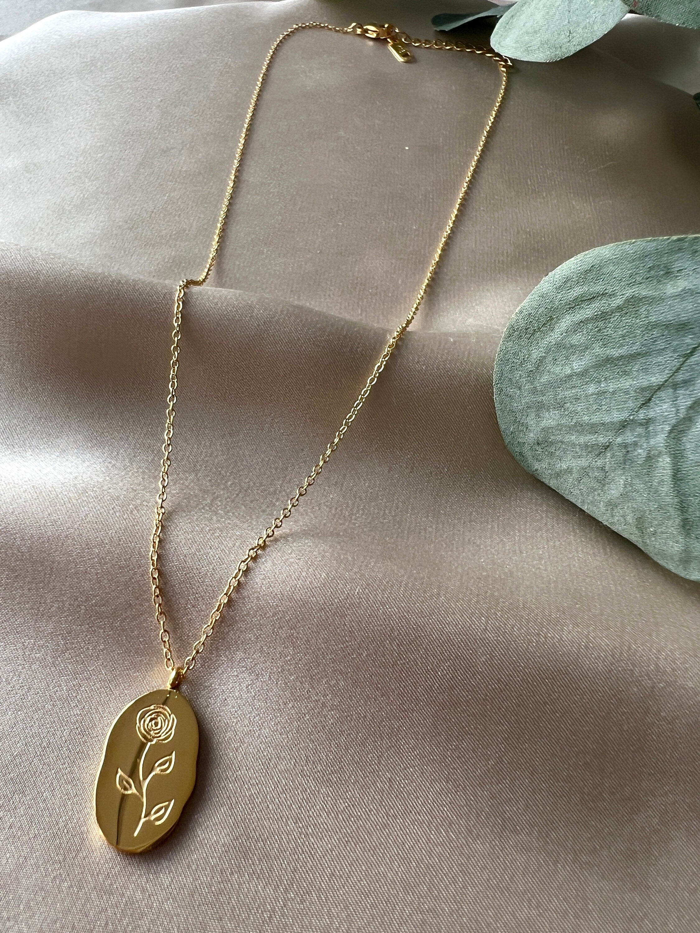 Persönliche Geburtsmonat Halskette Monat Juni - Geburtsblume Rose Blume - 18k Gold - wasserfest Halskette für Frauen, Geschenk Trauzeugin-Ohrringe-Schmuckblüte