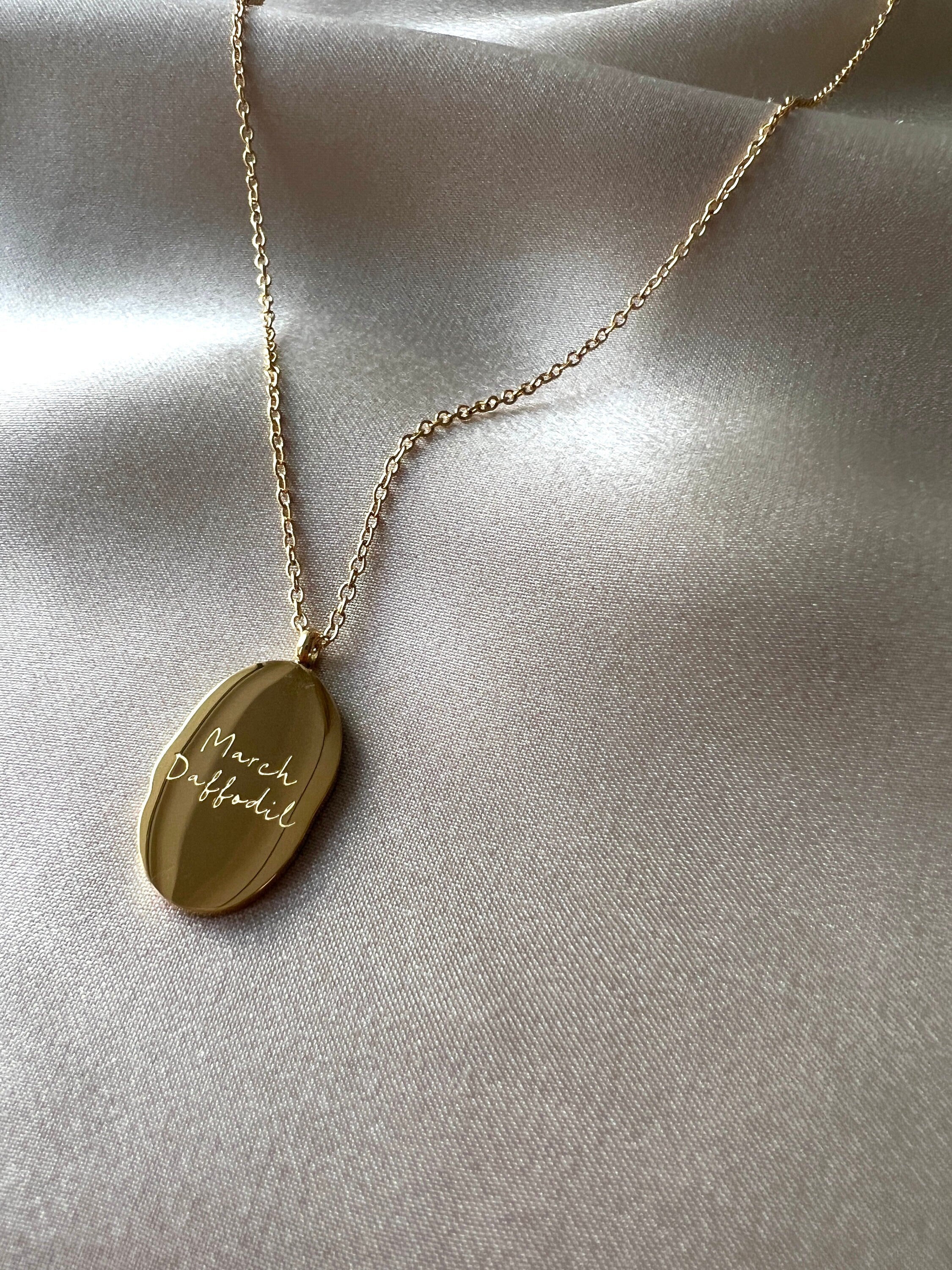 Persönliche Halskette, Geburtsmonat, Monat März, Geburtsblume Narzisse, Blume, Gold, wasserfest Halskette für Frauen, Geburtstagsgeschenk, Geschenk Trauzeugin, Brautjungfer, Brautmutter, Kette mit feinem Schriftzug, Schmuckblüte