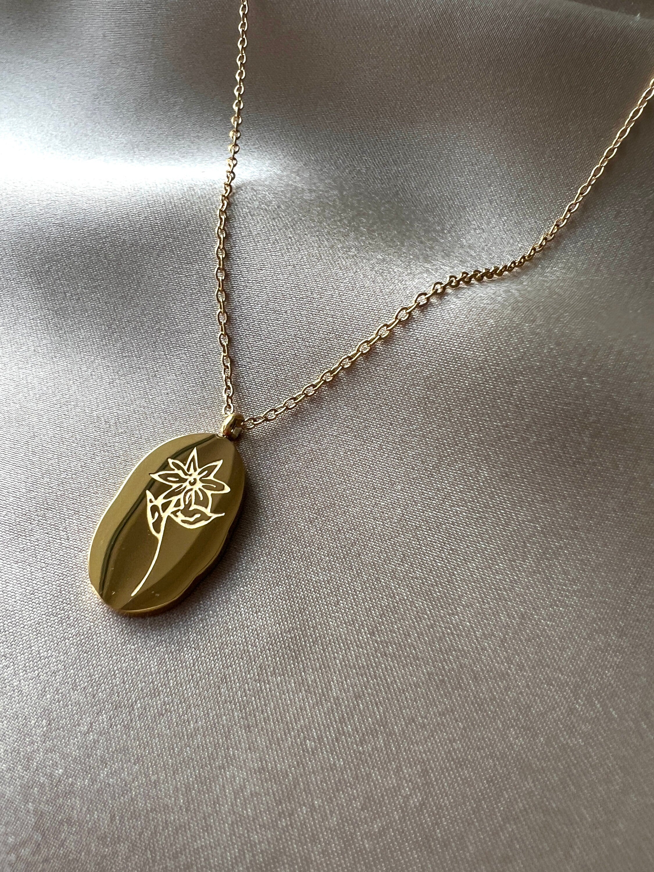 Persönliche Geburtsmonat Halskette Monat März - Geburtsblume Narzisse Blume, 18k Gold, wasserfest Halskette für Frauen, Geschenk Trauzeugin-Ohrringe-Schmuckblüte