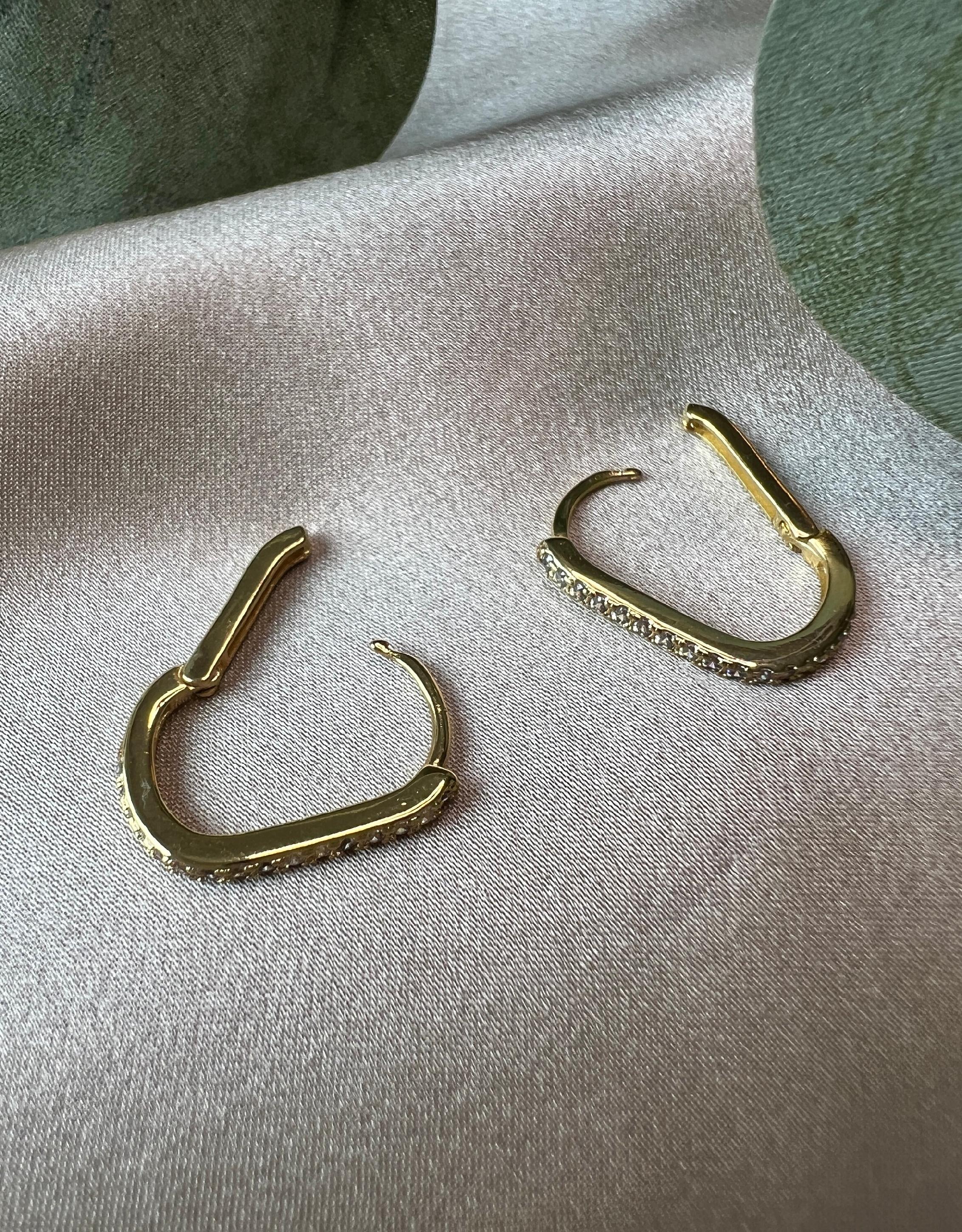 Rechteckige Creolen mit Zirkon-Pavé - gold und silber - minimalistische Ohrringe - Silver Einzeln-Ohrringe-Schmuckblüte