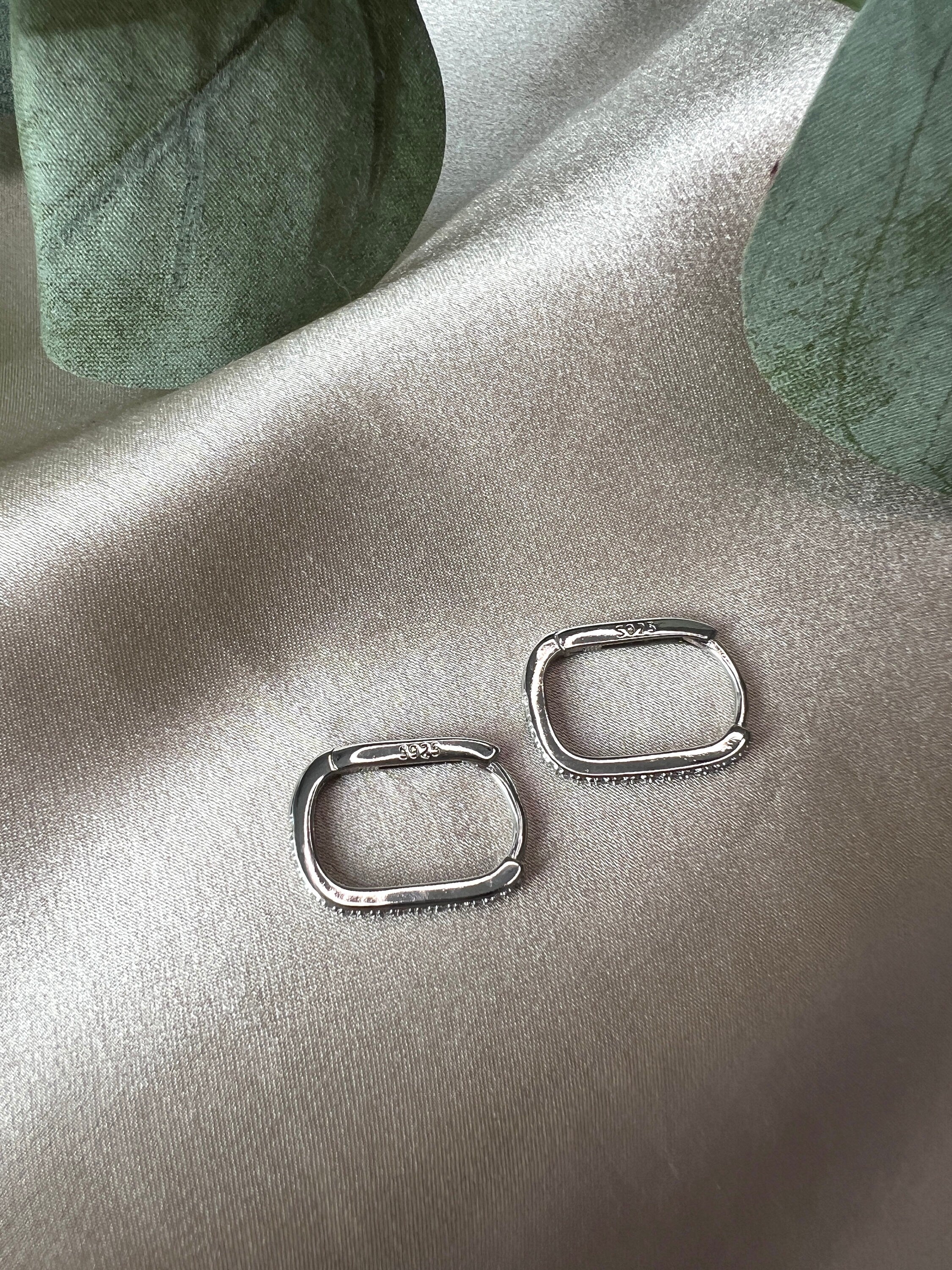 Rechteckige Creolen mit Zirkon-Pavé - gold und silber - minimalistische Ohrringe - Silver Einzeln-Ohrringe-Schmuckblüte