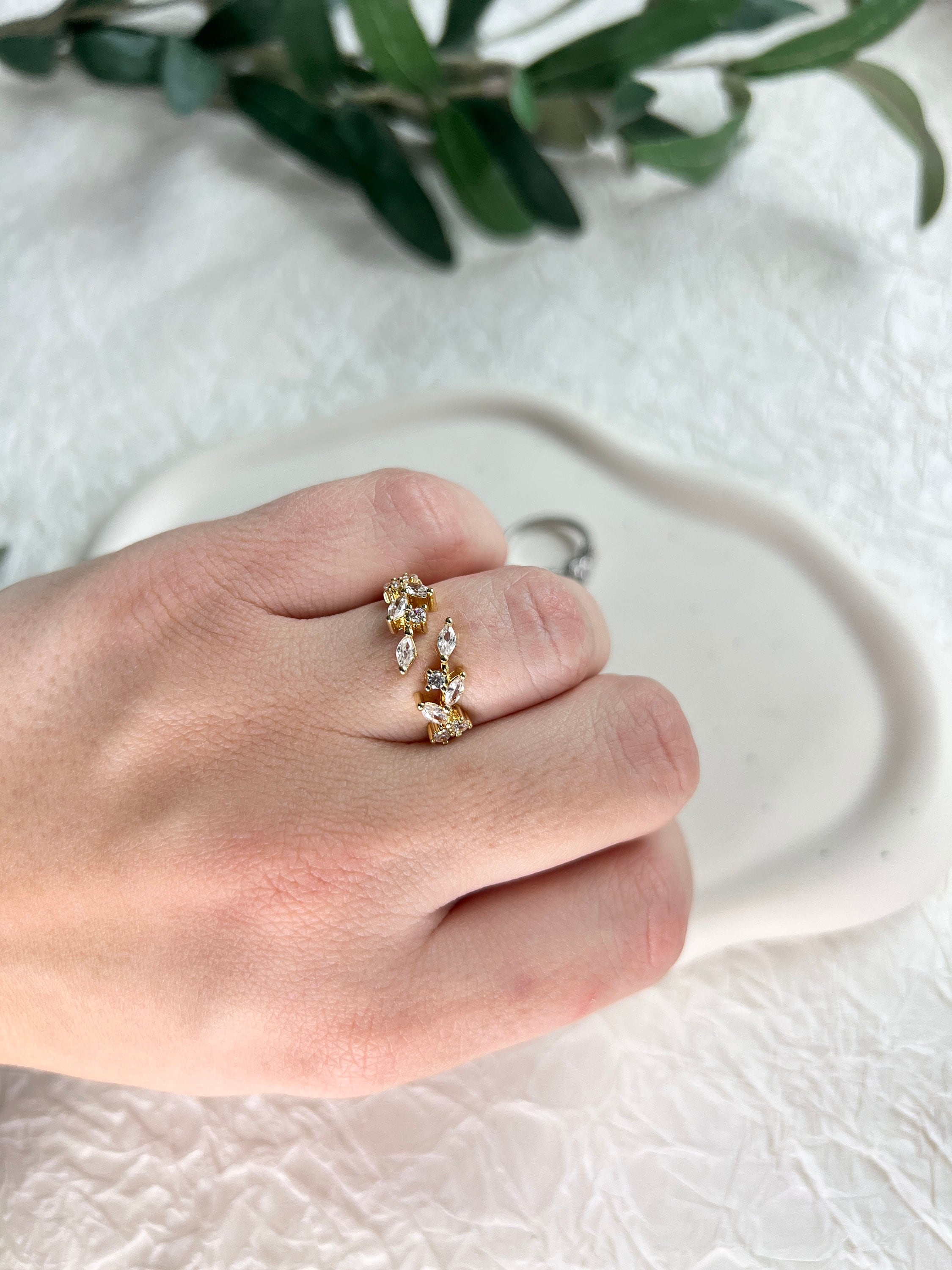 Ring, Cubic Zirconia, funkelnde Steine, Silber, Gold, Roségold, verstellbarer offener Ring, - Gold-Ringe-Schmuckblüte