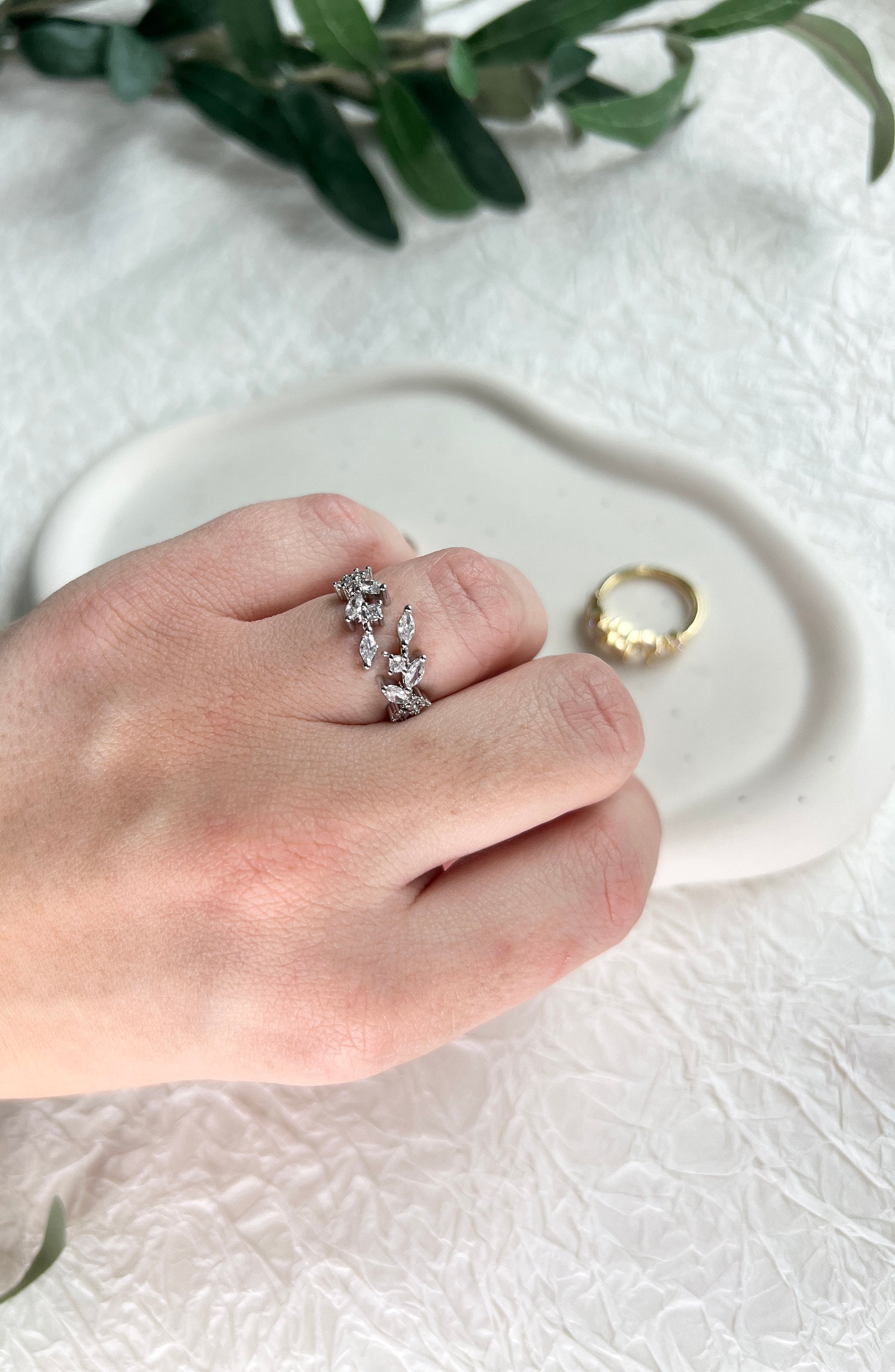 Ring, Cubic Zirconia, funkelnde Steine, Silber, Gold, Roségold, verstellbarer offener Ring, - Gold-Ringe-Schmuckblüte