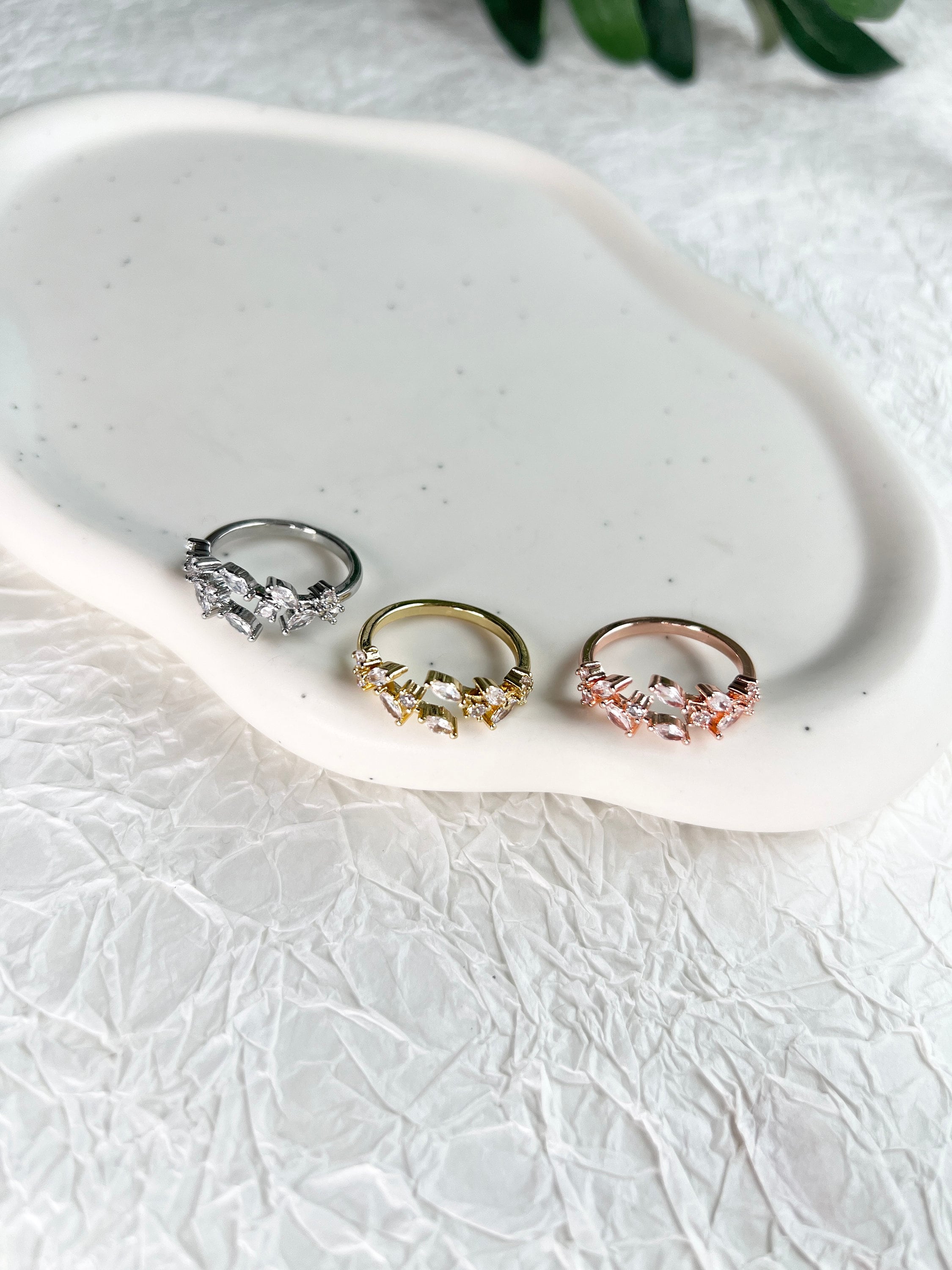 Ring, Cubic Zirconia, funkelnde Steine, Silber, Gold, Roségold, verstellbarer offener - Roségold-Ringe-Schmuckblüte