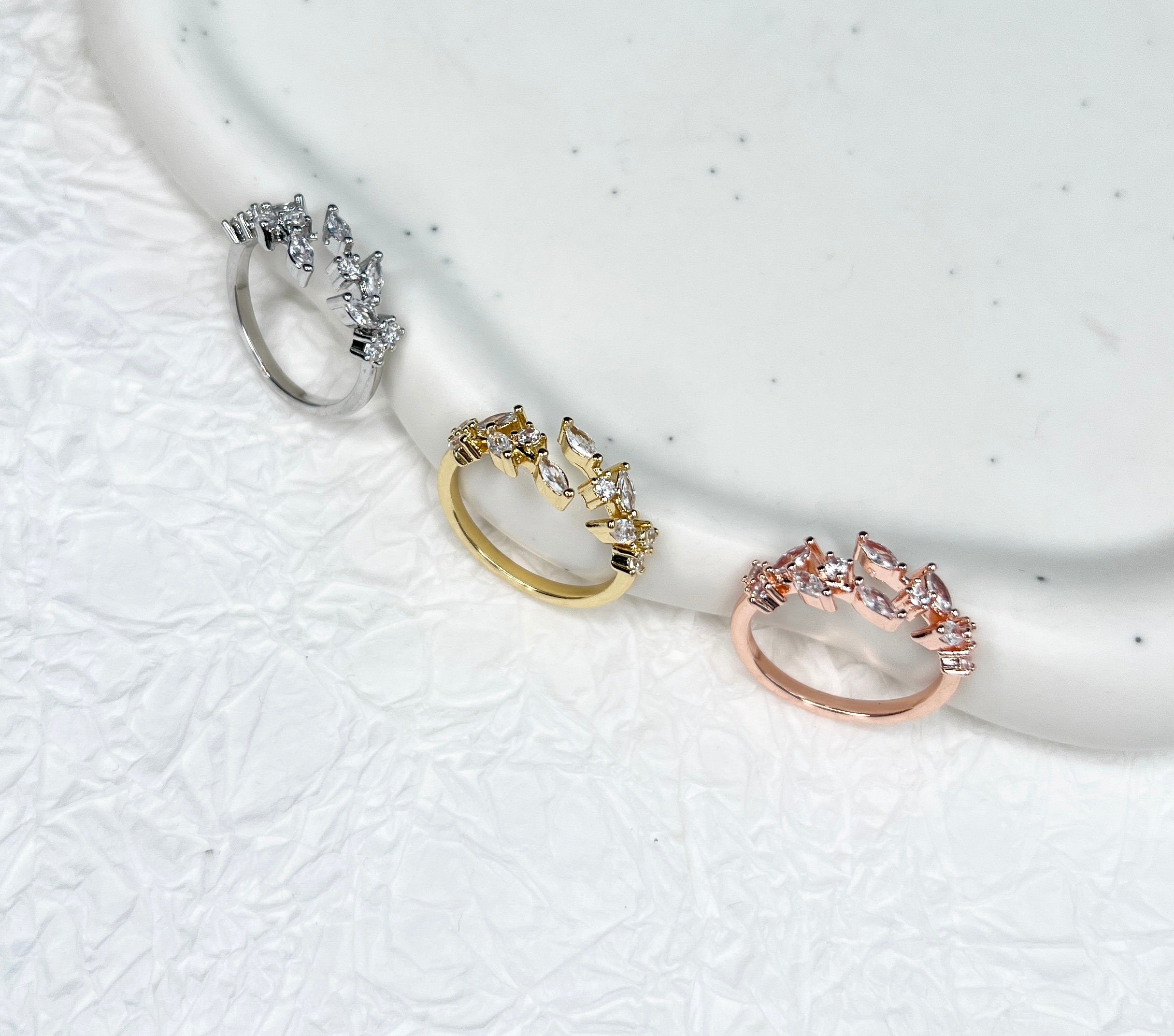 Ring, Cubic Zirconia, funkelnde Steine, Silber, Gold, Roségold, verstellbarer offener - Roségold-Ringe-Schmuckblüte