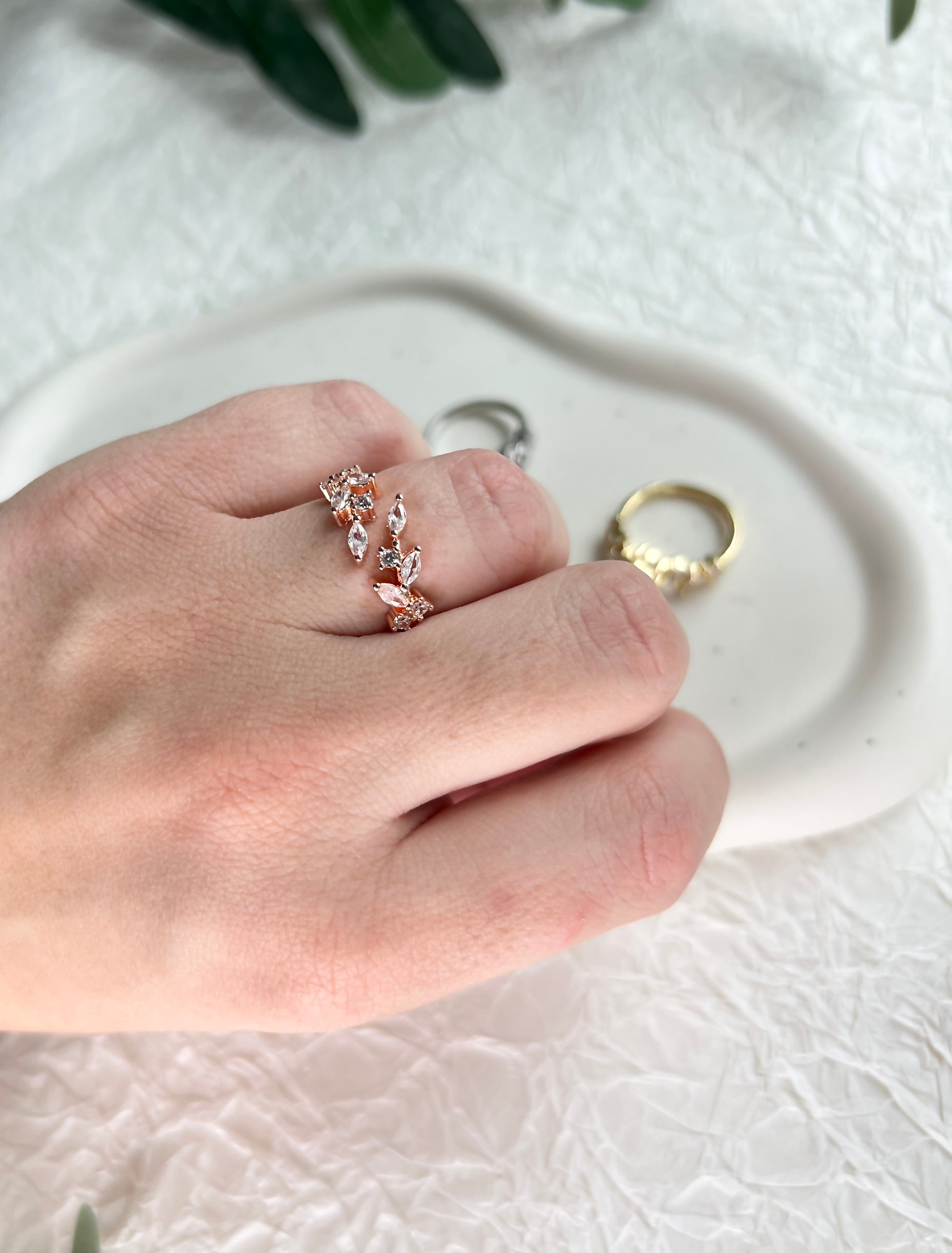 Ring, Cubic Zirconia, funkelnde Steine, Silber, Gold, Roségold, verstellbarer offener - Roségold-Ringe-Schmuckblüte