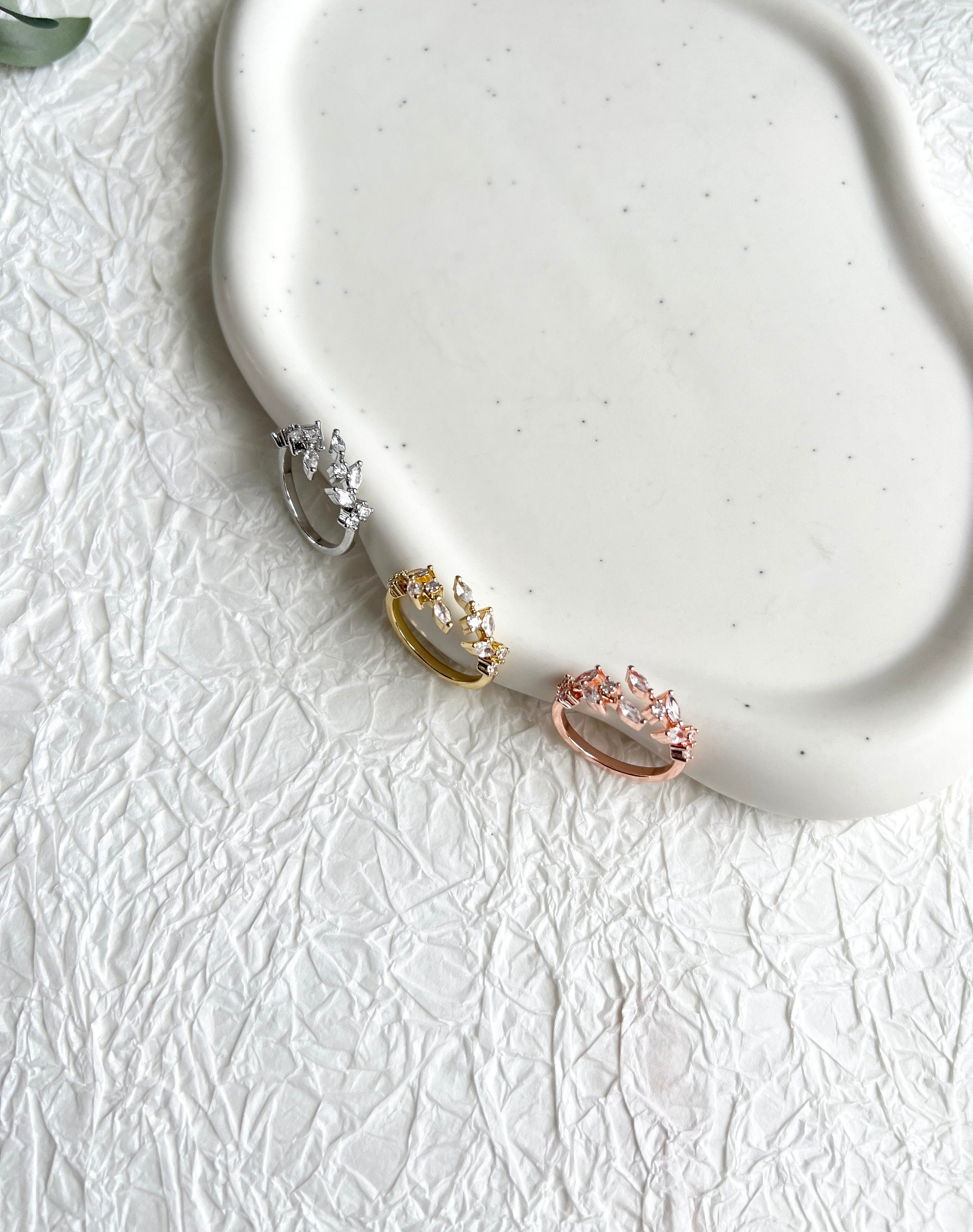 Ring, Cubic Zirconia, funkelnde Steine, Silber, Gold, Roségold, verstellbarer offener - Roségold-Ringe-Schmuckblüte