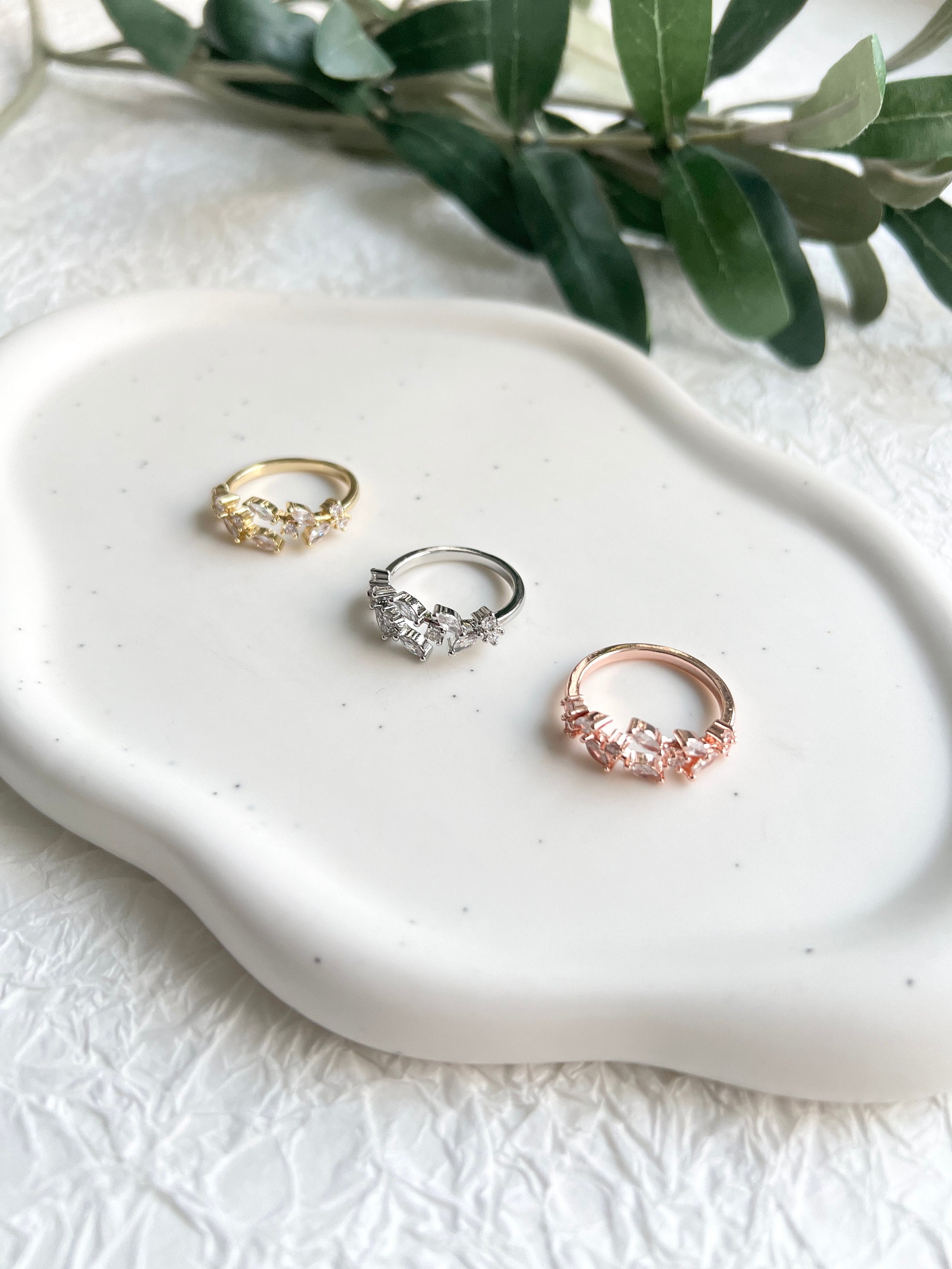 Ring, Cubic Zirconia, funkelnde Steine, Silber, Gold, Roségold, verstellbarer offener - Roségold-Ringe-Schmuckblüte