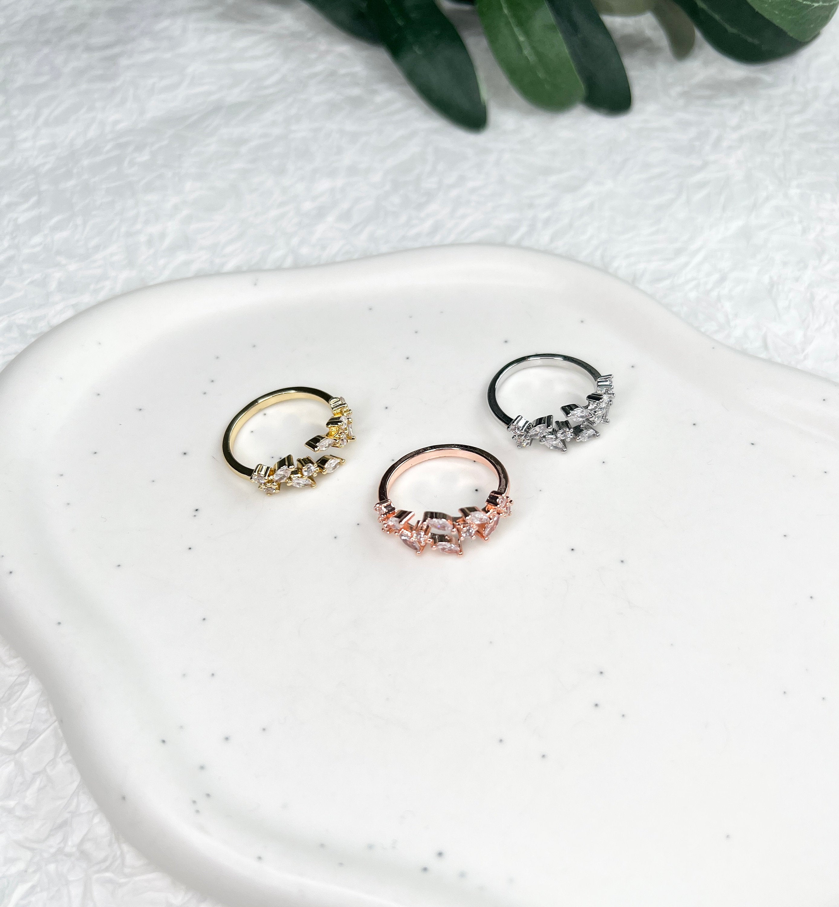 Ring, Cubic Zirconia, funkelnde Steine, Silber, Gold, Roségold, verstellbarer offener - Silber-Ringe-Schmuckblüte