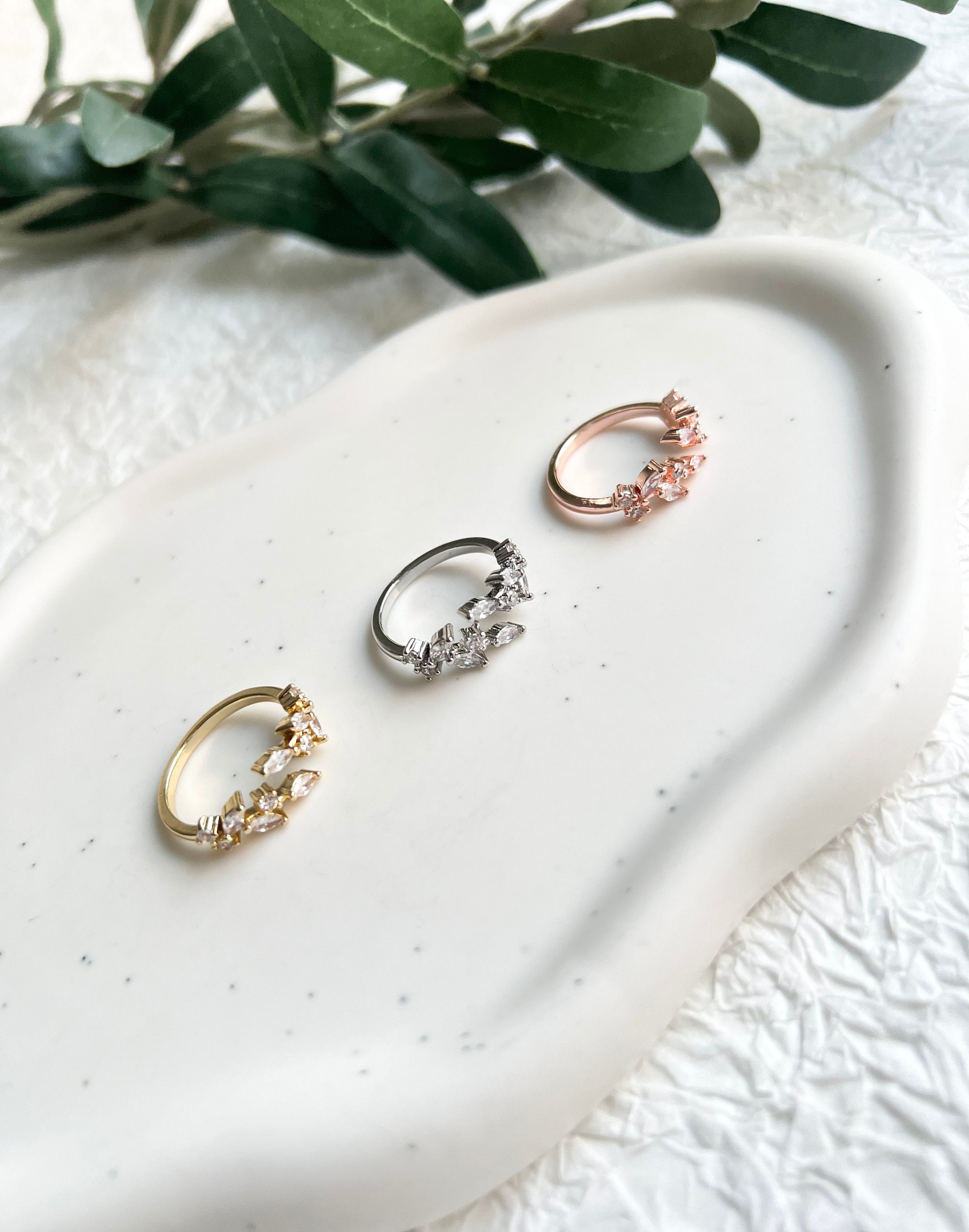 Ring, Cubic Zirconia, funkelnde Steine, Silber, Gold, Roségold, verstellbarer offener - Silber-Ringe-Schmuckblüte