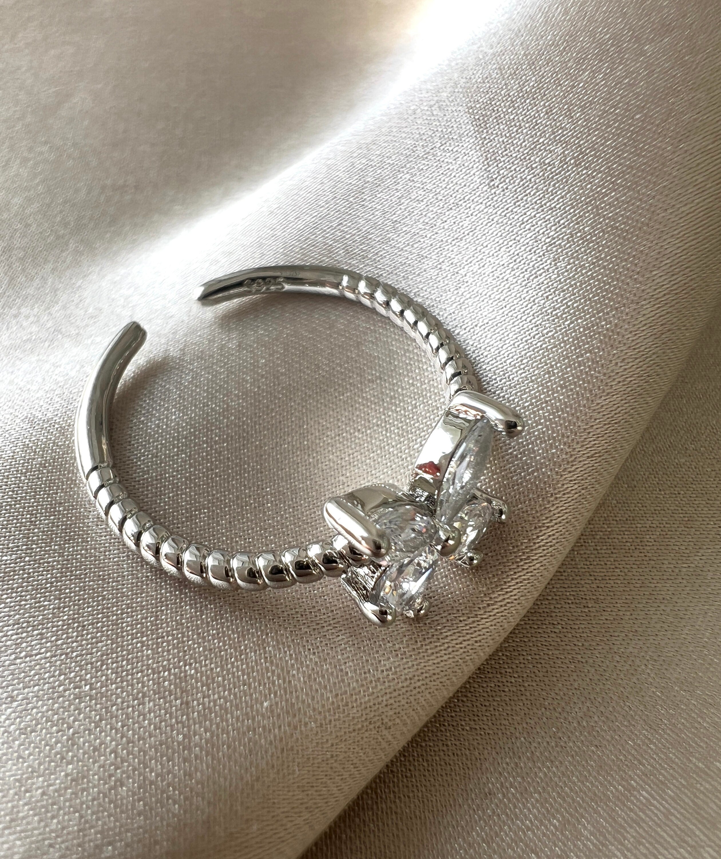 Ring Schmetterling, 925 Silber, funkelnde Zirkonia Steine, verstellbarer offener Ring, Schmuck für Frauen-Ringe-Schmuckblüte
